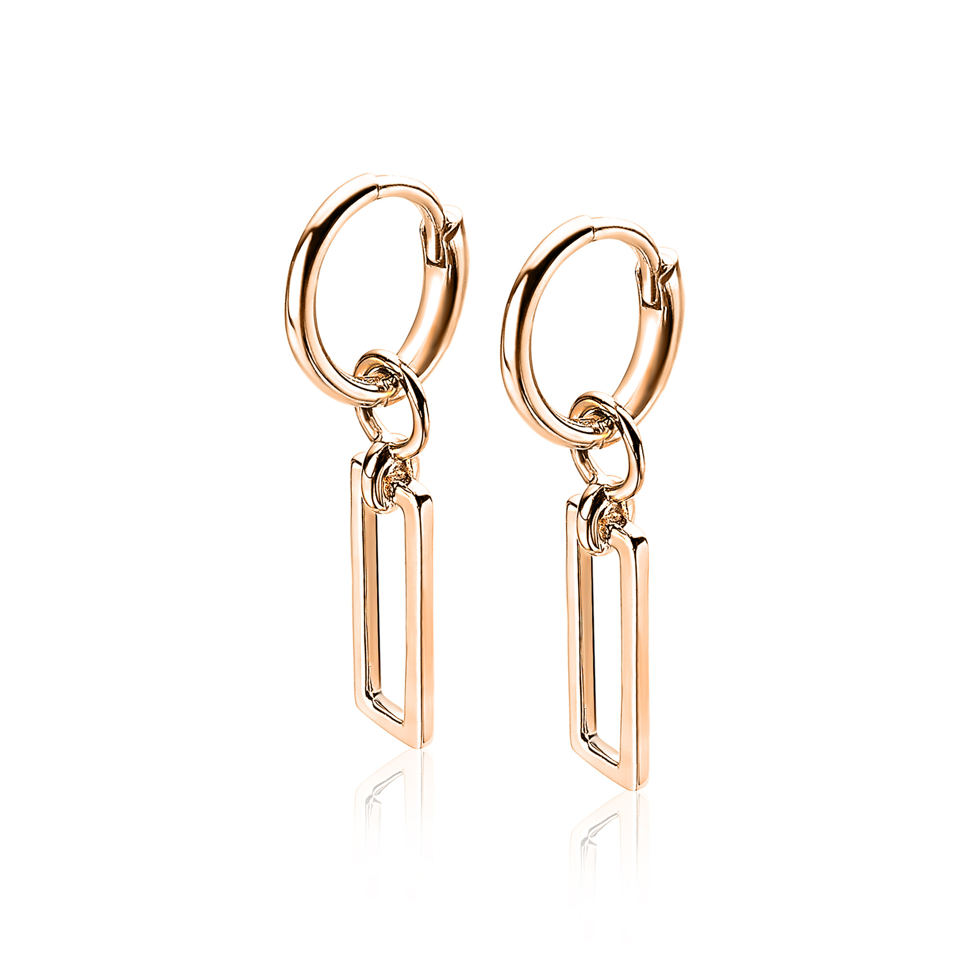 ZINZI silberne Ohrhänger rosé vergoldet offen Rechteck 14mm ZICH1692R