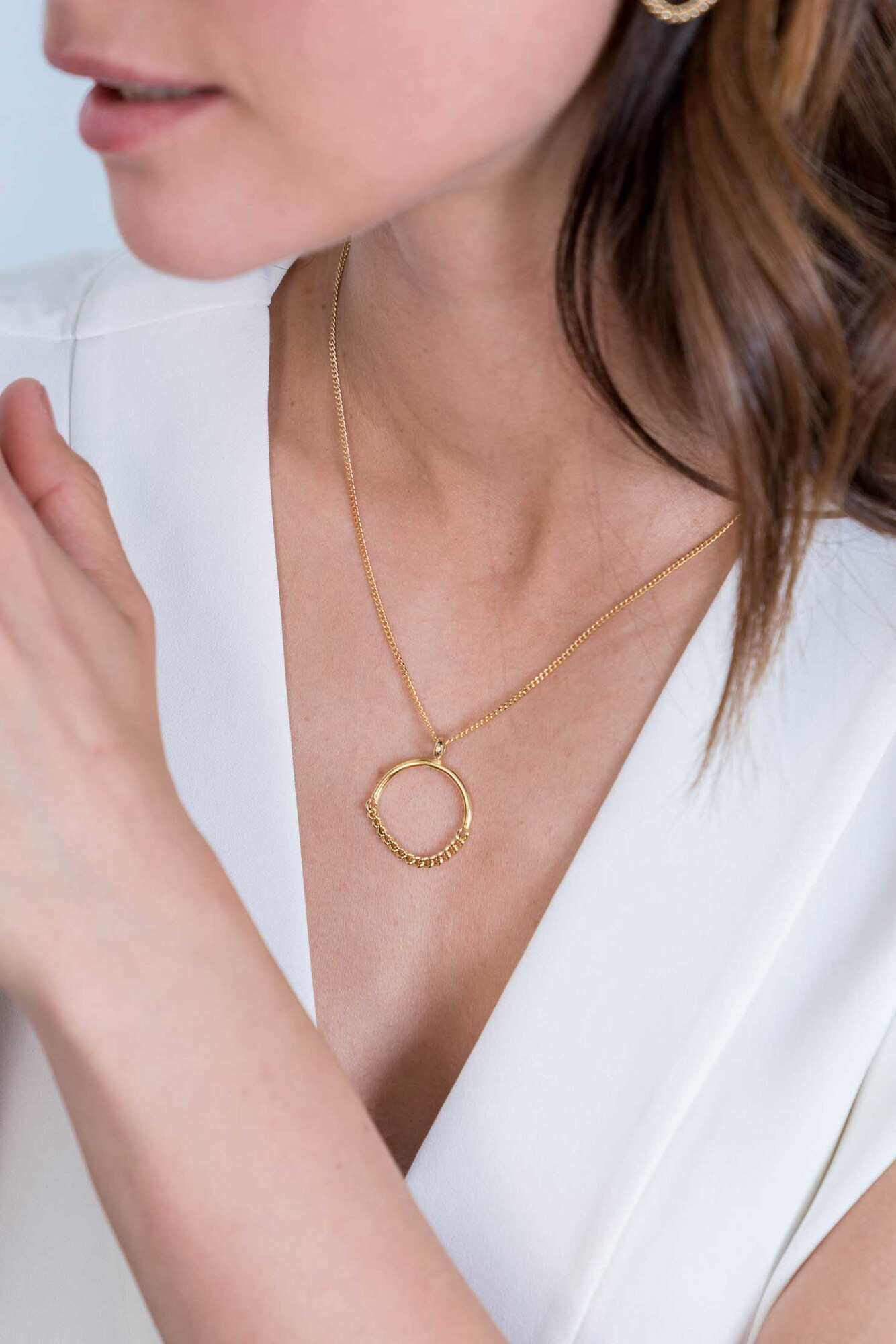 ZINZI silberner Anhänger 14K gelbvergoldet 24mm rund mit Gourmet Glieder ZIH2201G