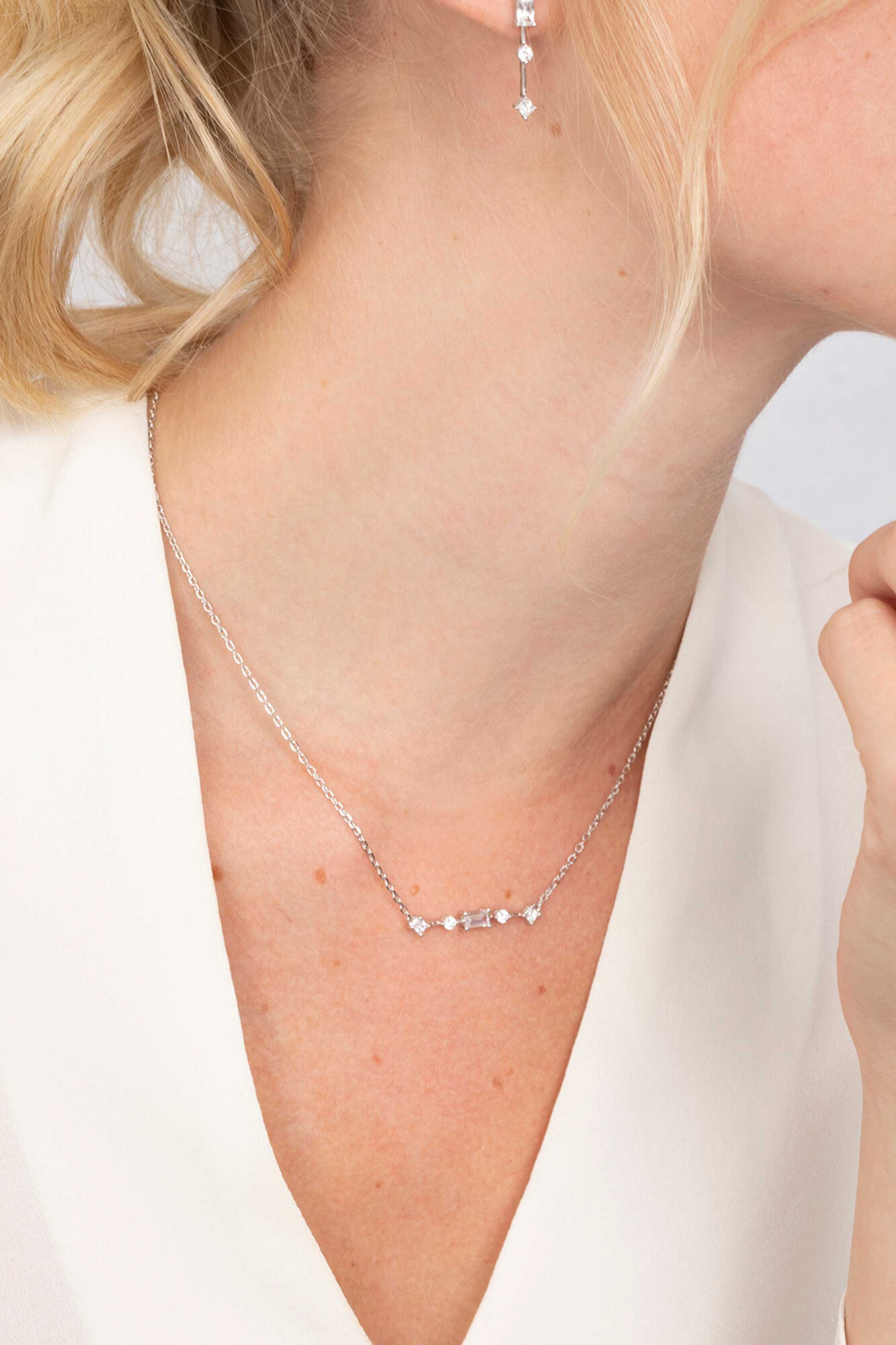 ZINZI silberne Kette 45cm mit Stab rund quadratisch Rechteck  weiß ZIC2044