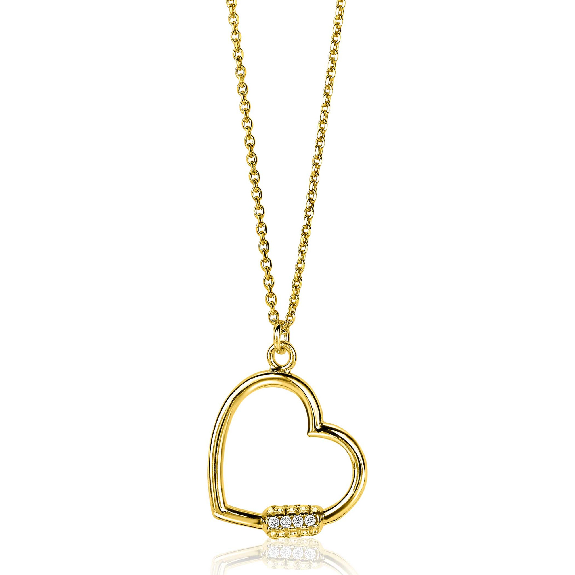 ZINZI silberne Kette 14K gelb vergoldet 45cm mit Luxus groot Herz  weiße Zirkonias ZIC2031