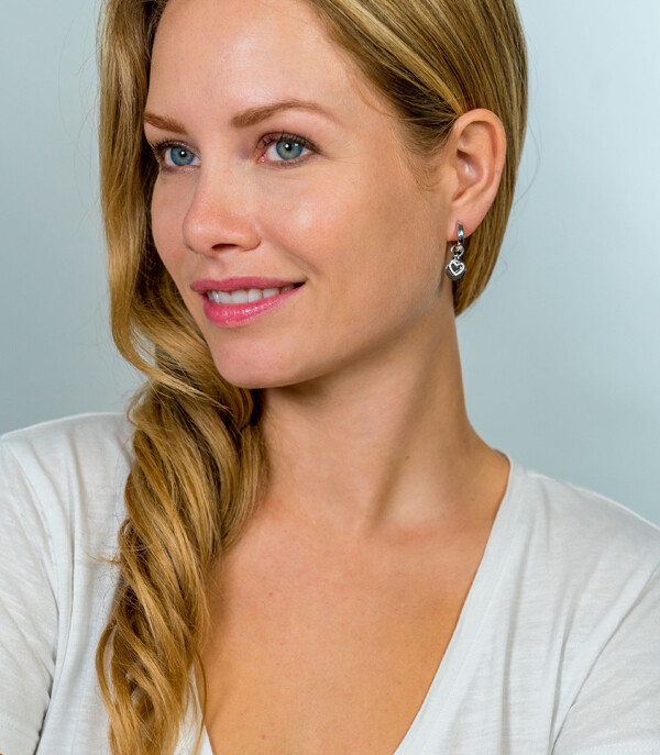 ZINZI silberne Ohrhänger doppelt Herz  weiß 10mm ZICH1767