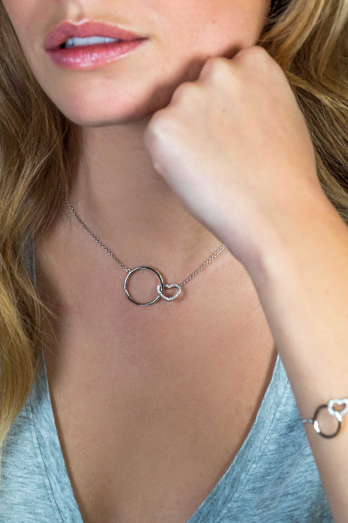 ZINZI silberne Kette Herz rund  weiß 45cm ZIC1483