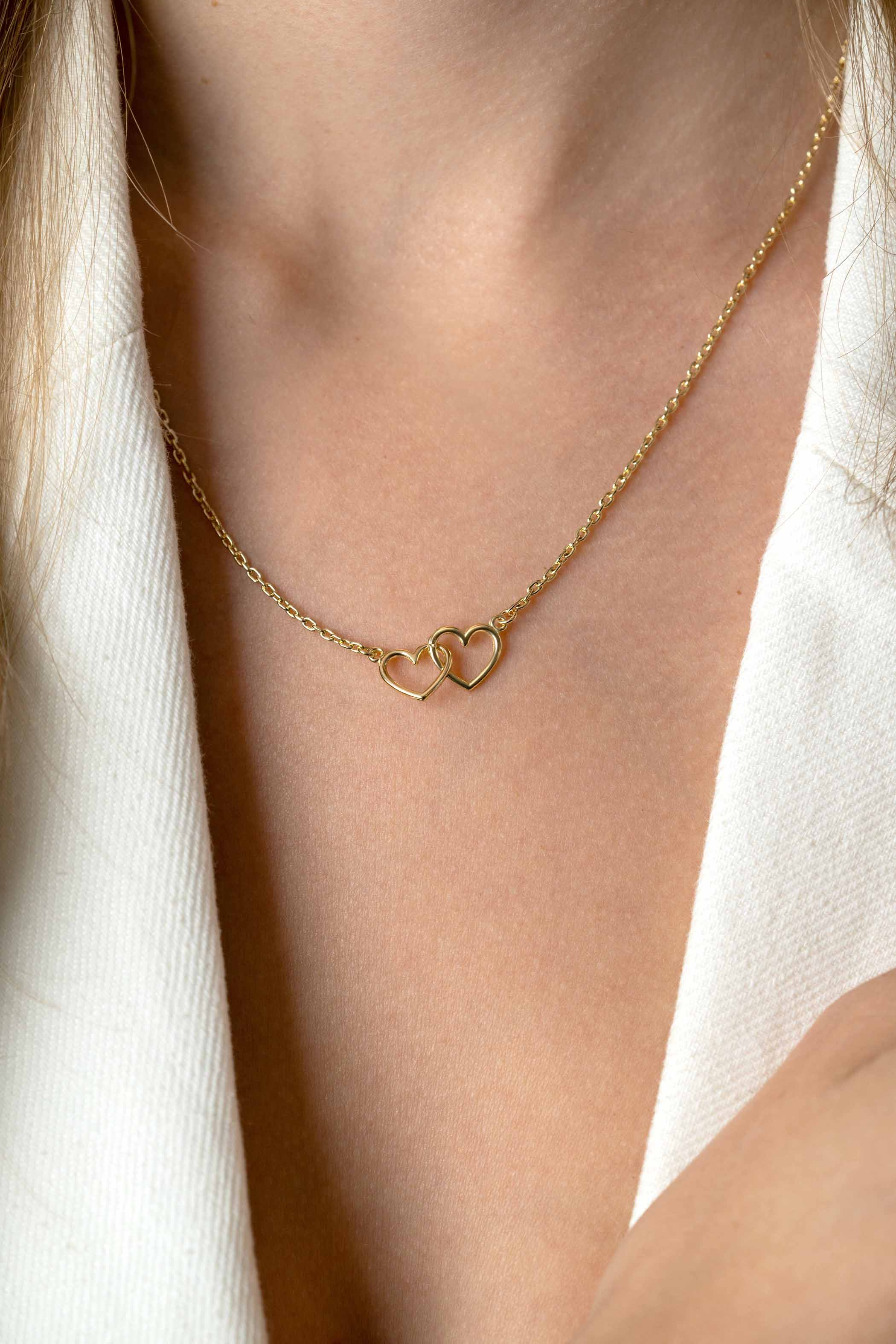 ZINZI zlv. collier gg.verg. twee hartjes in elkaar