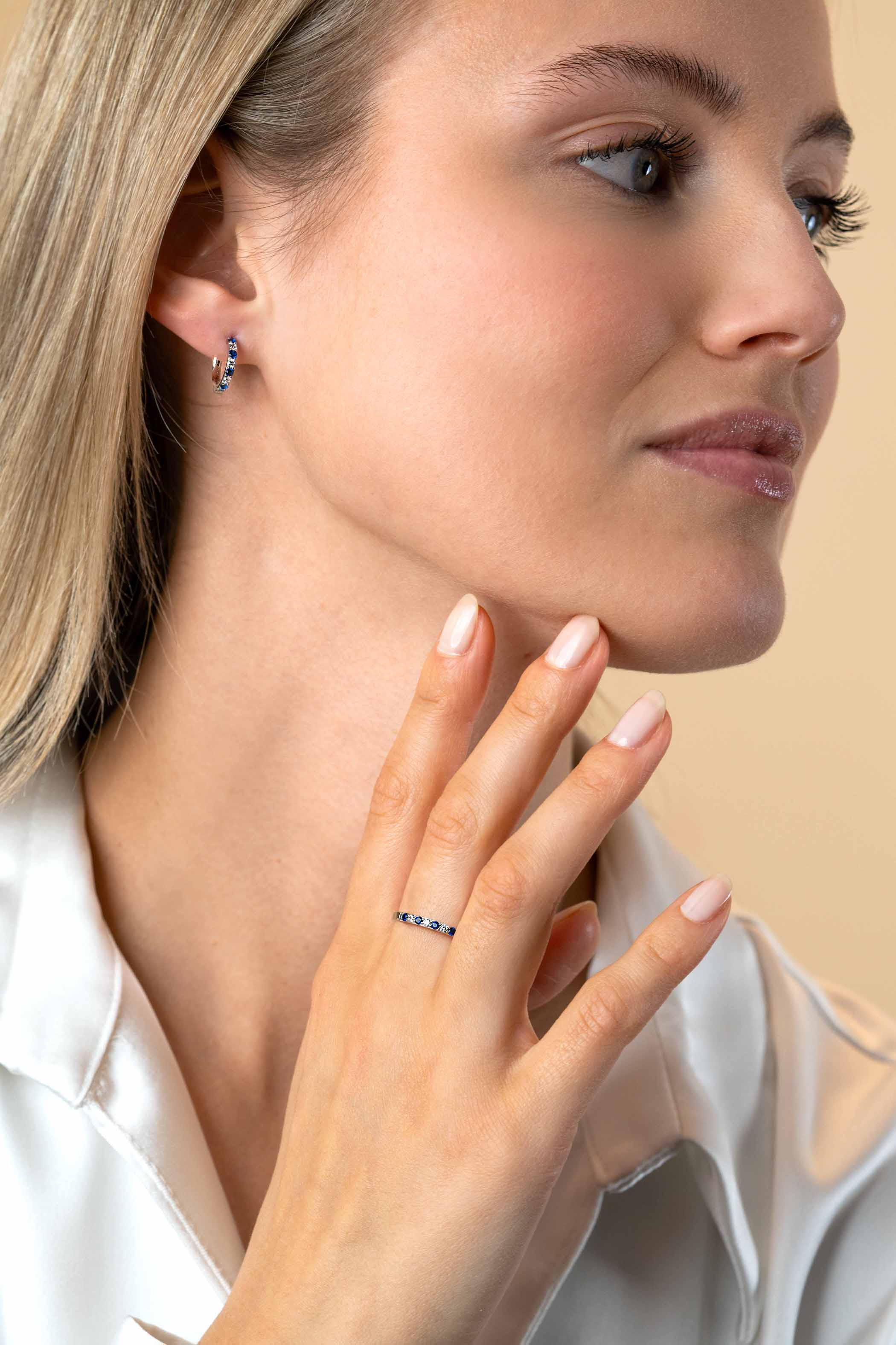 ZINZI zlv. aanschuifring blauw en wit zirc.mt.50