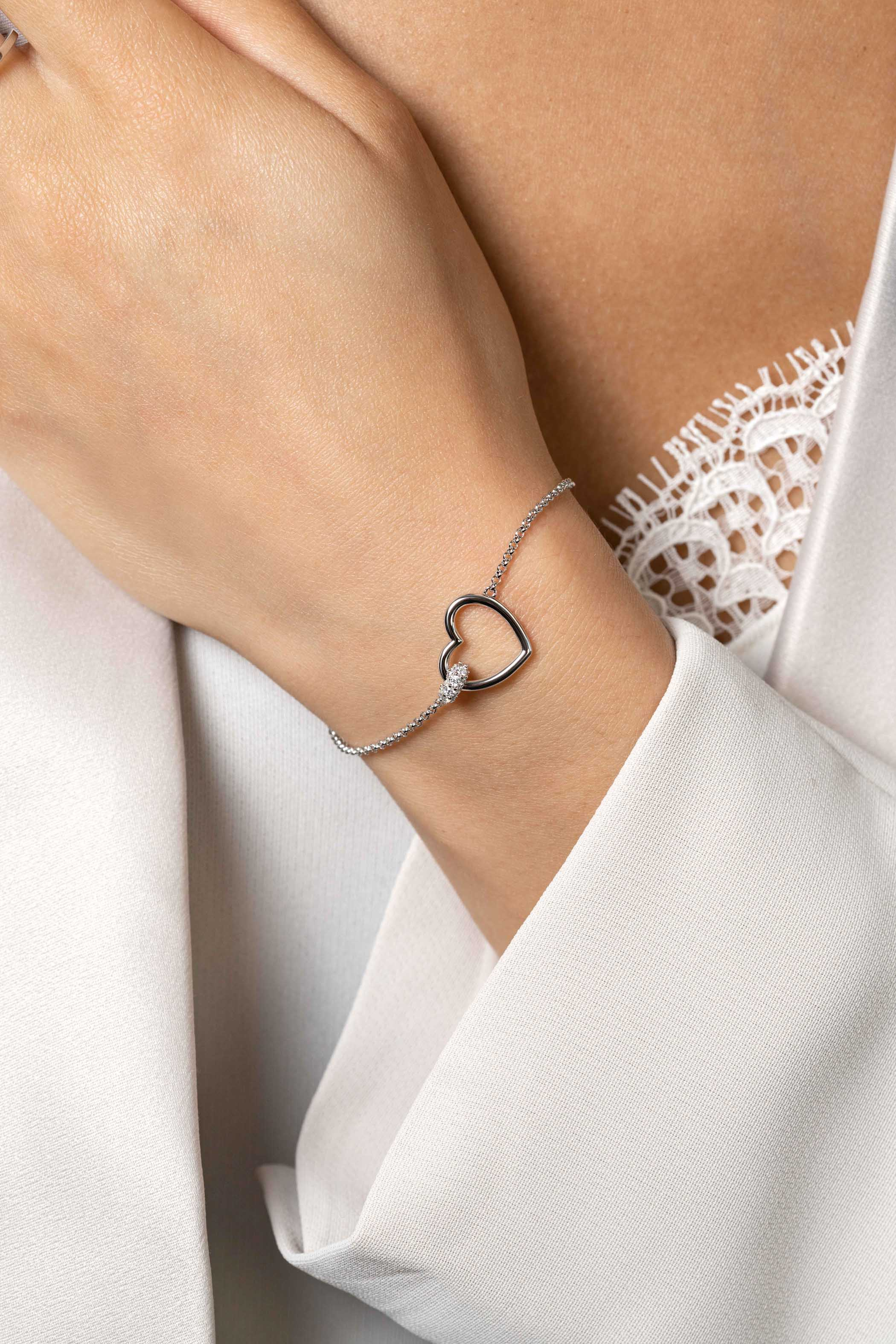 ZINZI silbernes Armband Herz Kugel  weiß ZIA1755