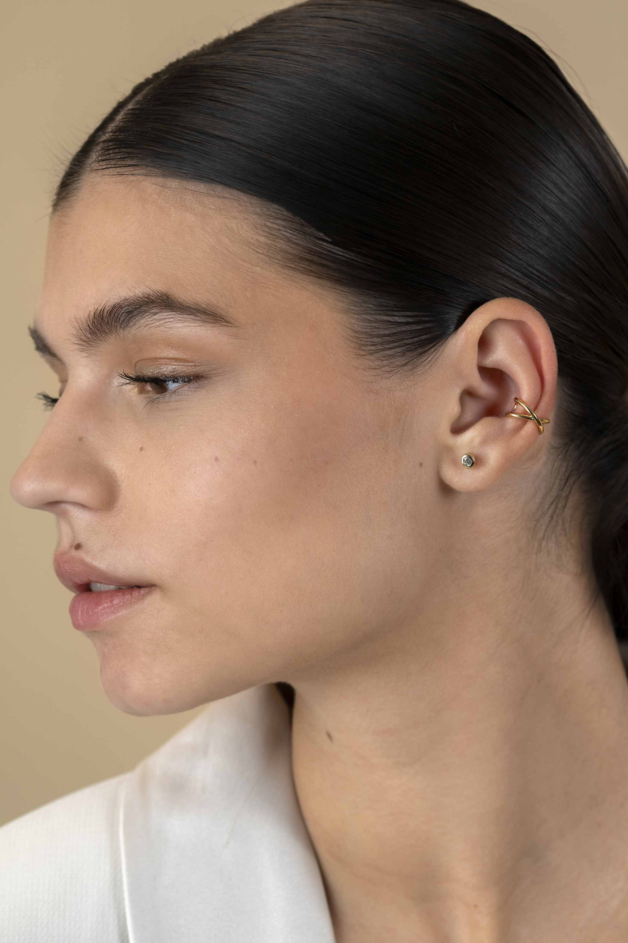 ZINZI zlv. earcuff gg.verg. dubbel kruislings glad