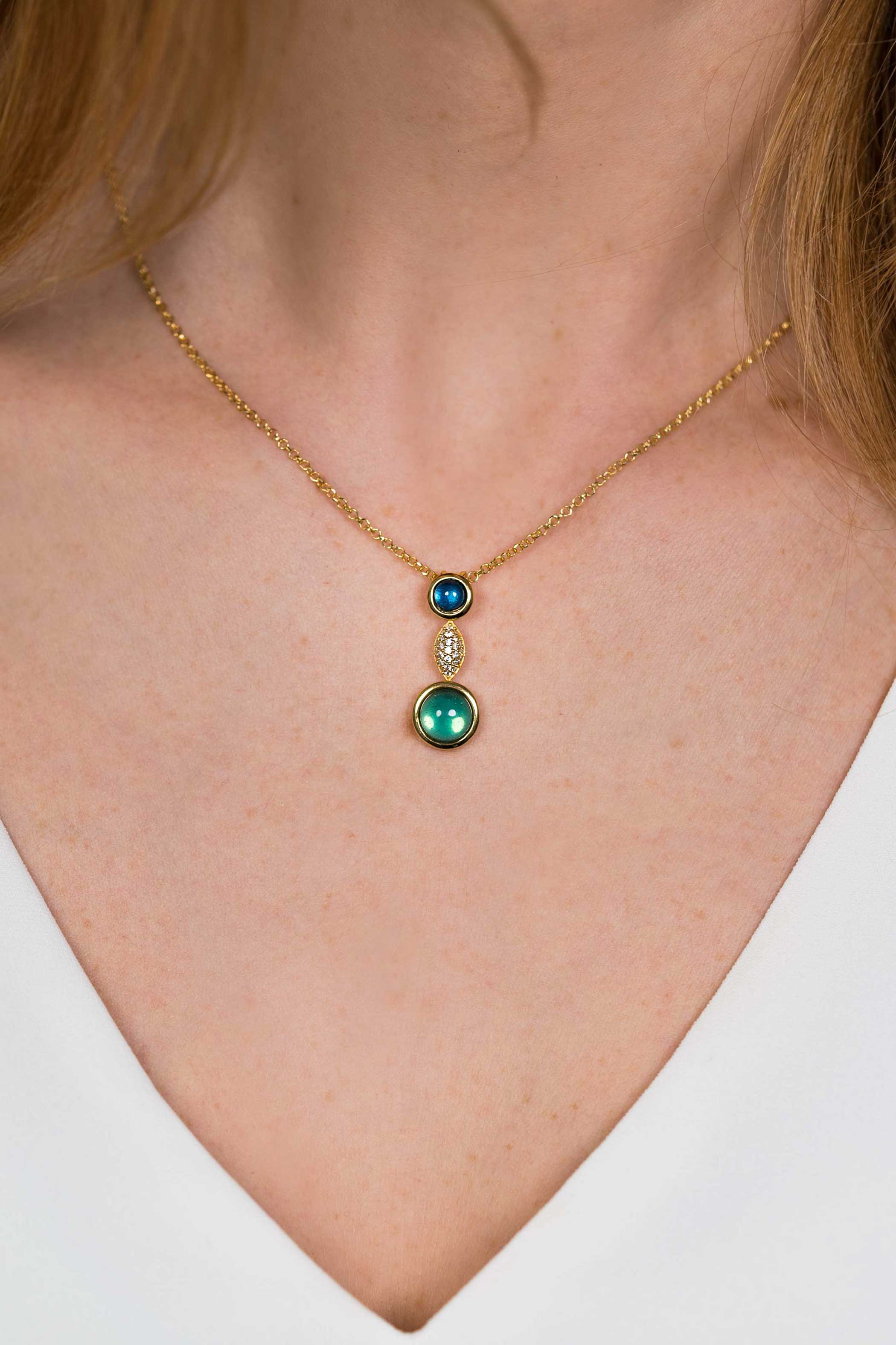 ZINZI silberner Anhänger gelbvergoldet 25mm blaue grüne Farbsteine ZIH1967