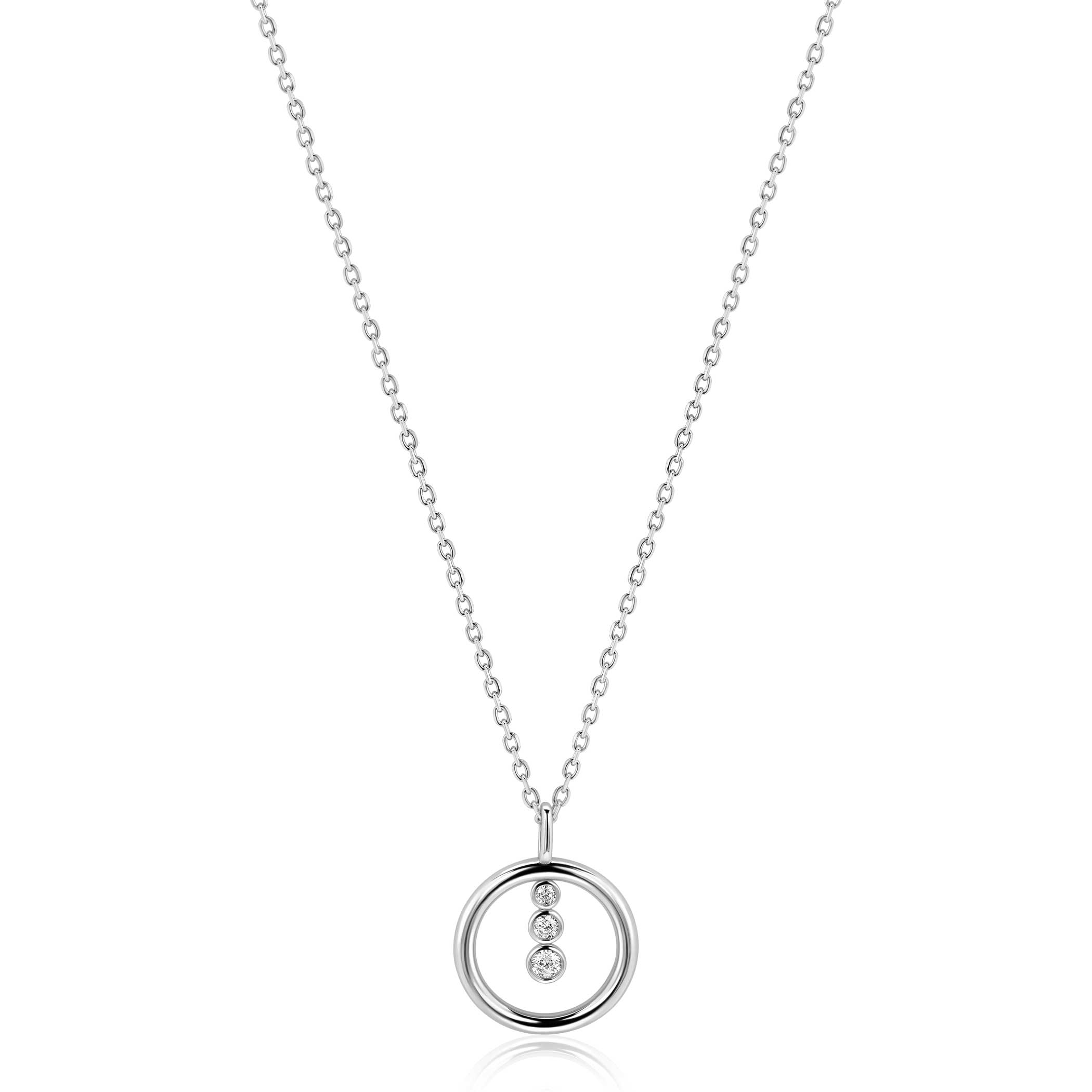 ZINZI zlv. collier hanger open rond en 3 zirconia's