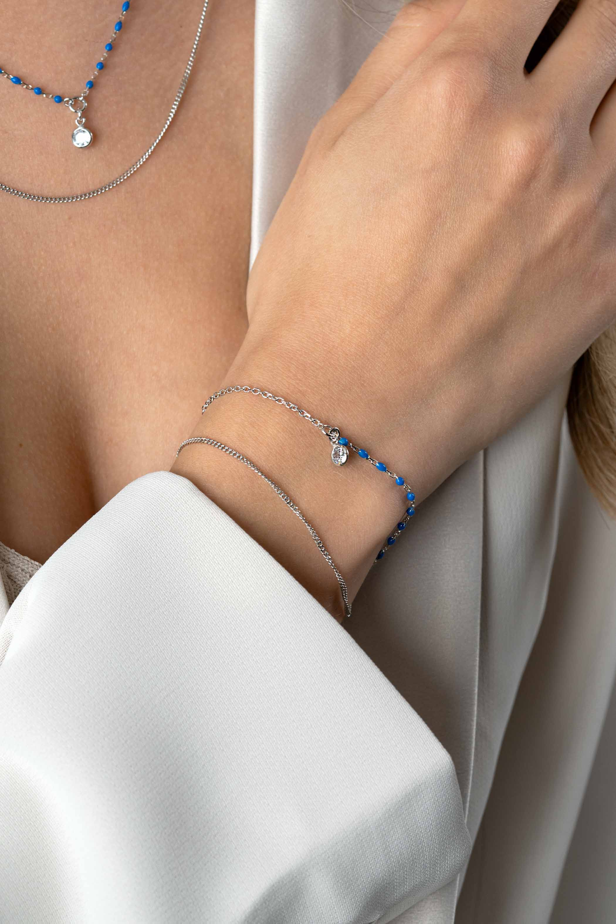 ZINZI zlv. 2x armband grmt.en blauwe bolletjes zirc