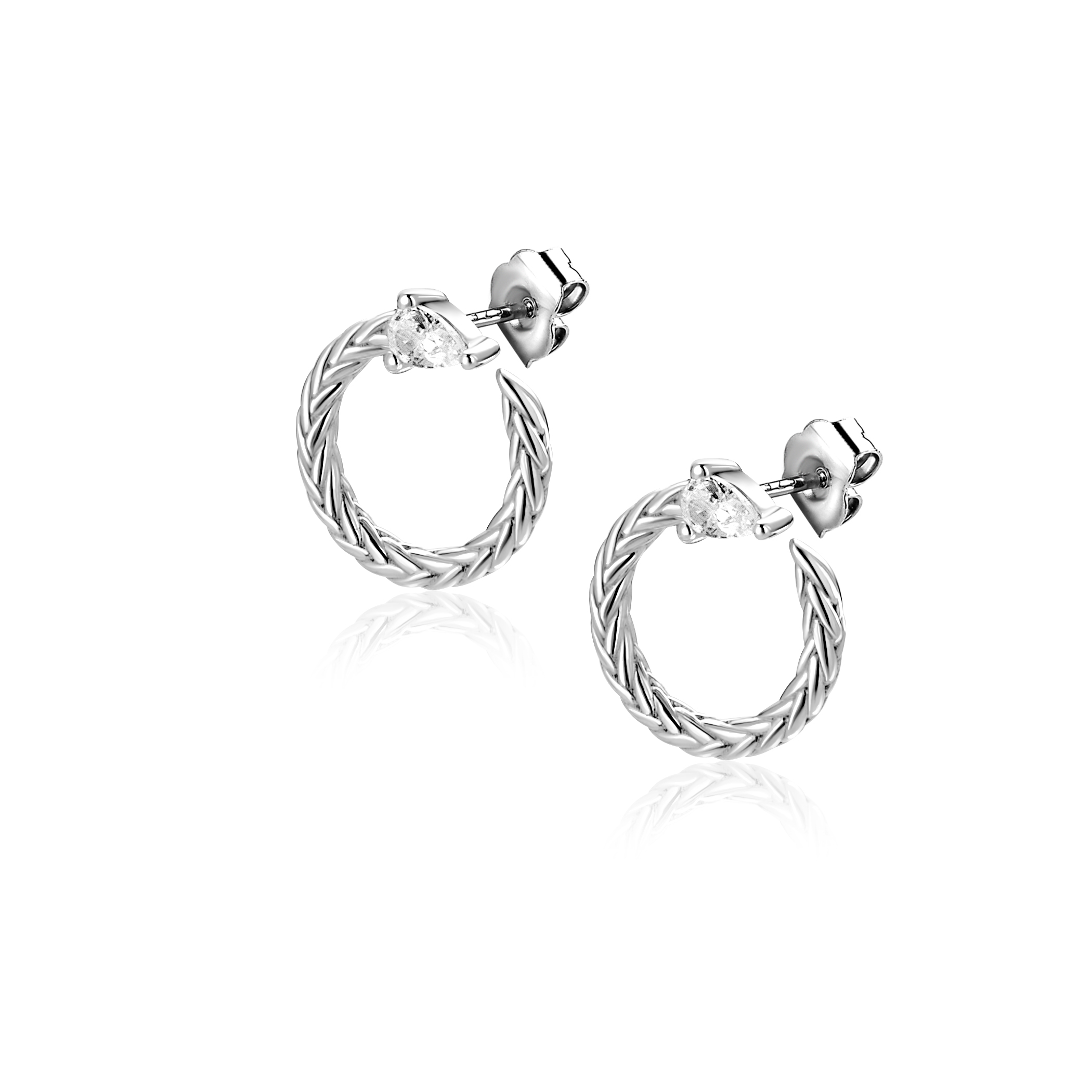 ZINZI zlv. oorknopje open ronde slang met zirc.