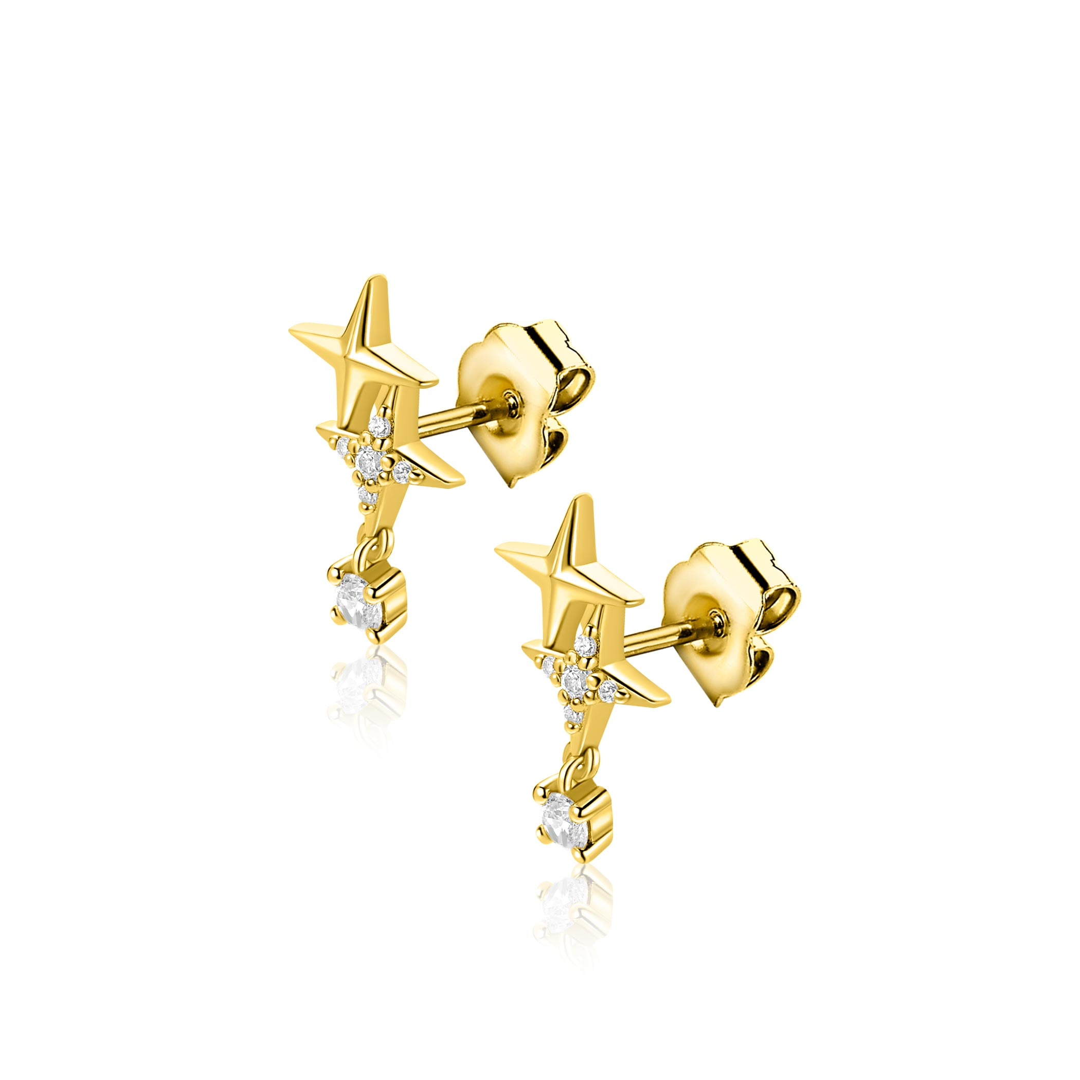 ZINZI zlv. gg.verg. oorstekers 2 sterren en zirconia's