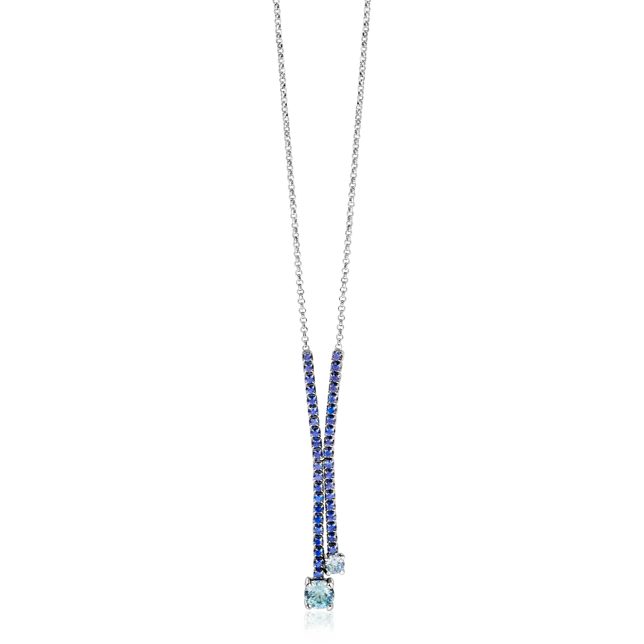 ZINZI zlv. Y-collier met zirconia's blauw/lichtblauw