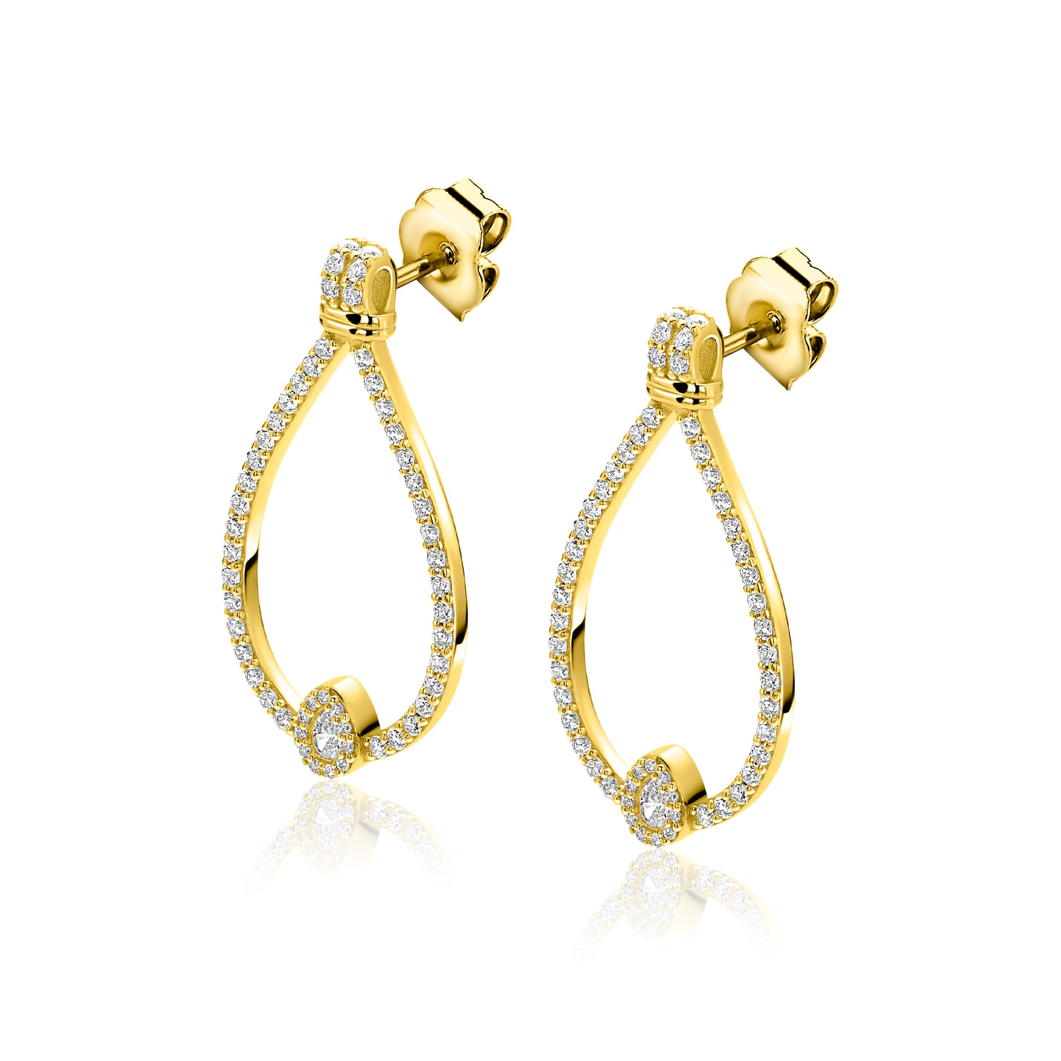 ZINZI zlv. oorstekers gg.verg. ovaal open zirconia's