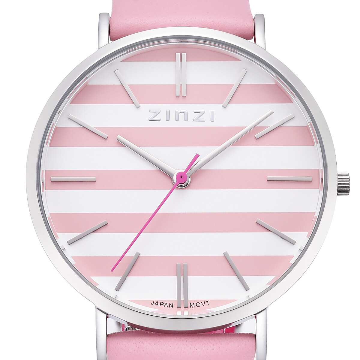 Zinzi Retro horl. silver w.plt roze-wit gestr/roze bnd