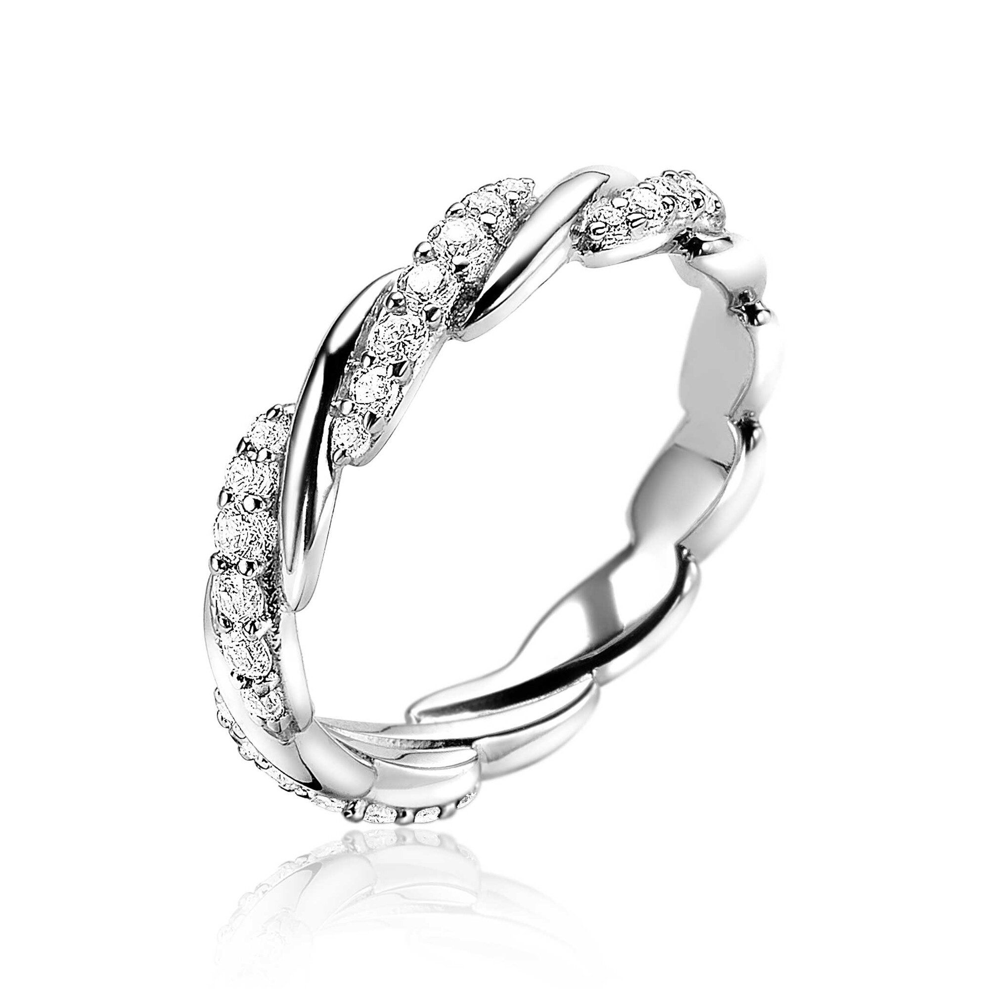 ZINZI silberner Ring verwoben glatt weißZIR1781