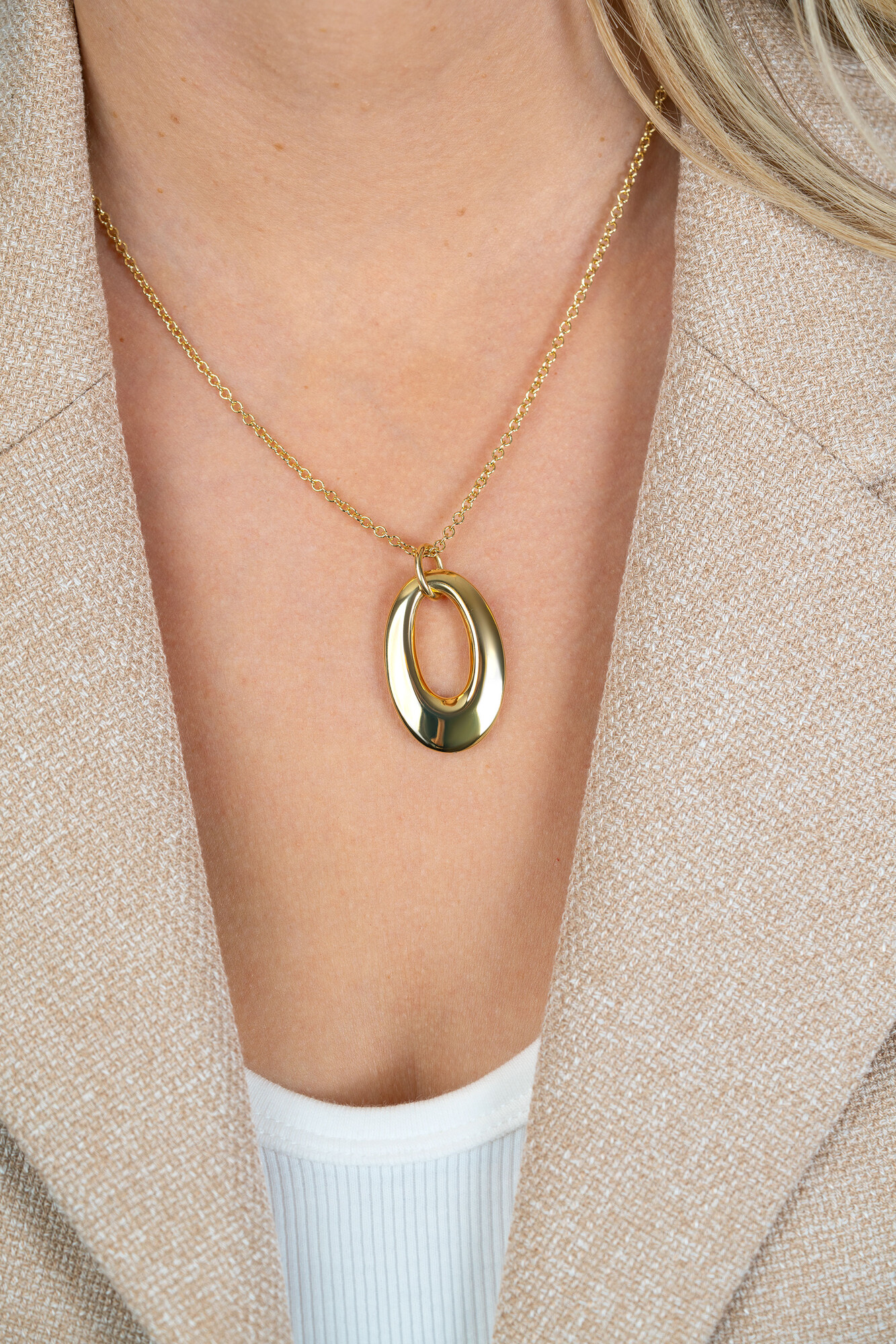 ZINZI zlv. collier gg.verg.  met open ovale hanger