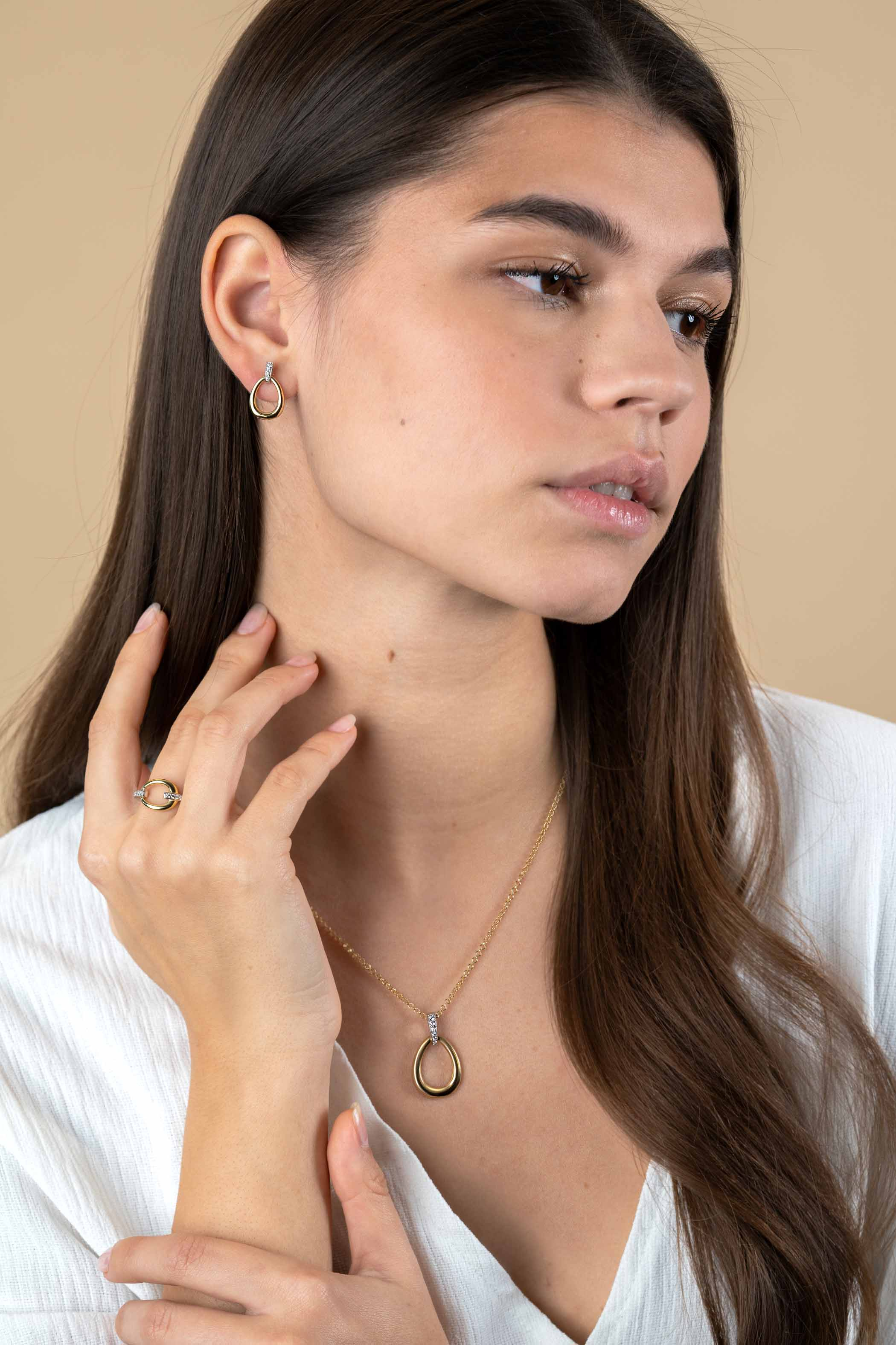 ZINZI silberner Ring gelb vergoldet Tropfen weiß ZIR1709Y