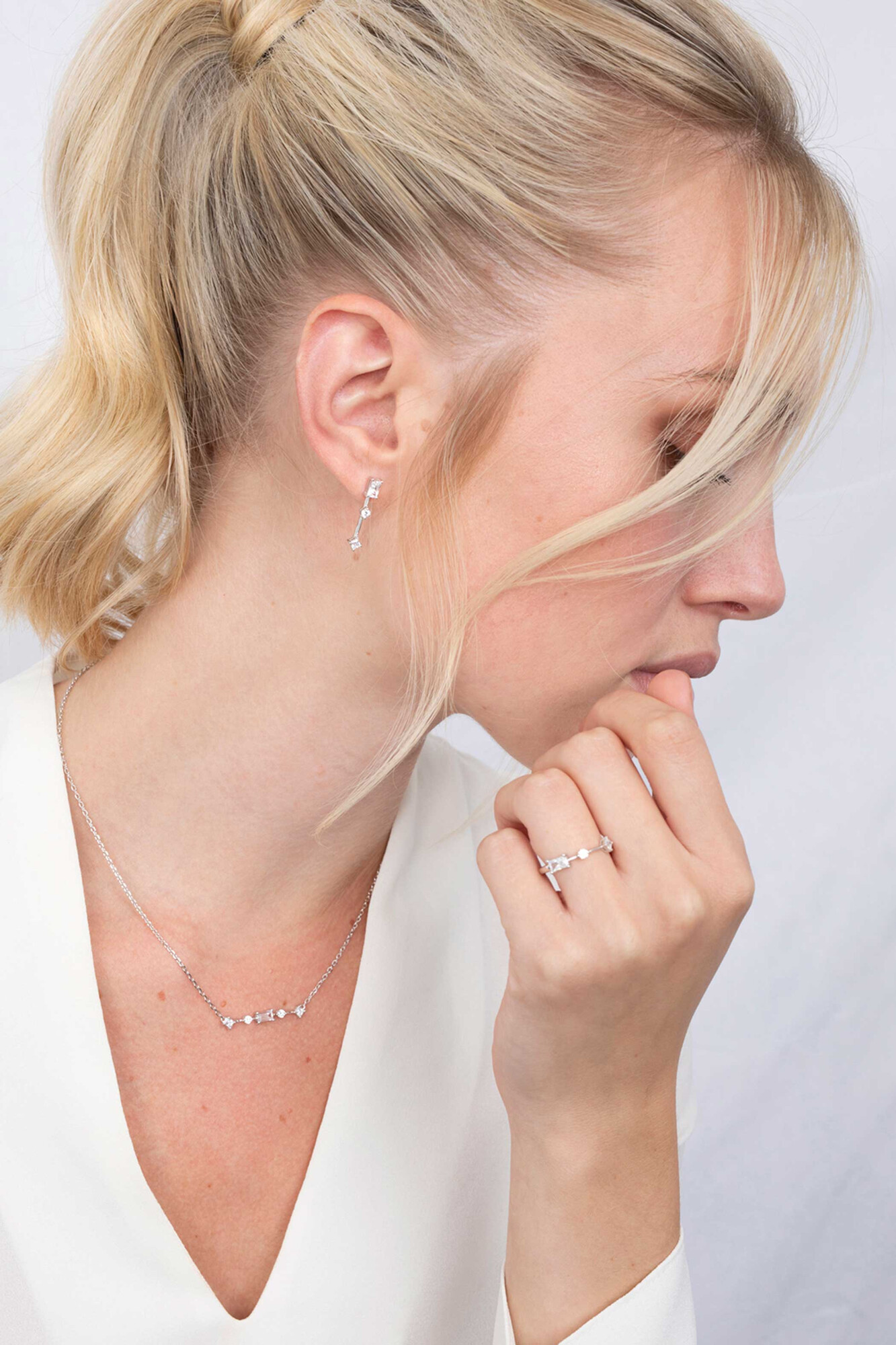 ZINZI silberne Kette 45cm mit Stab rund quadratisch Rechteck  weiß ZIC2044