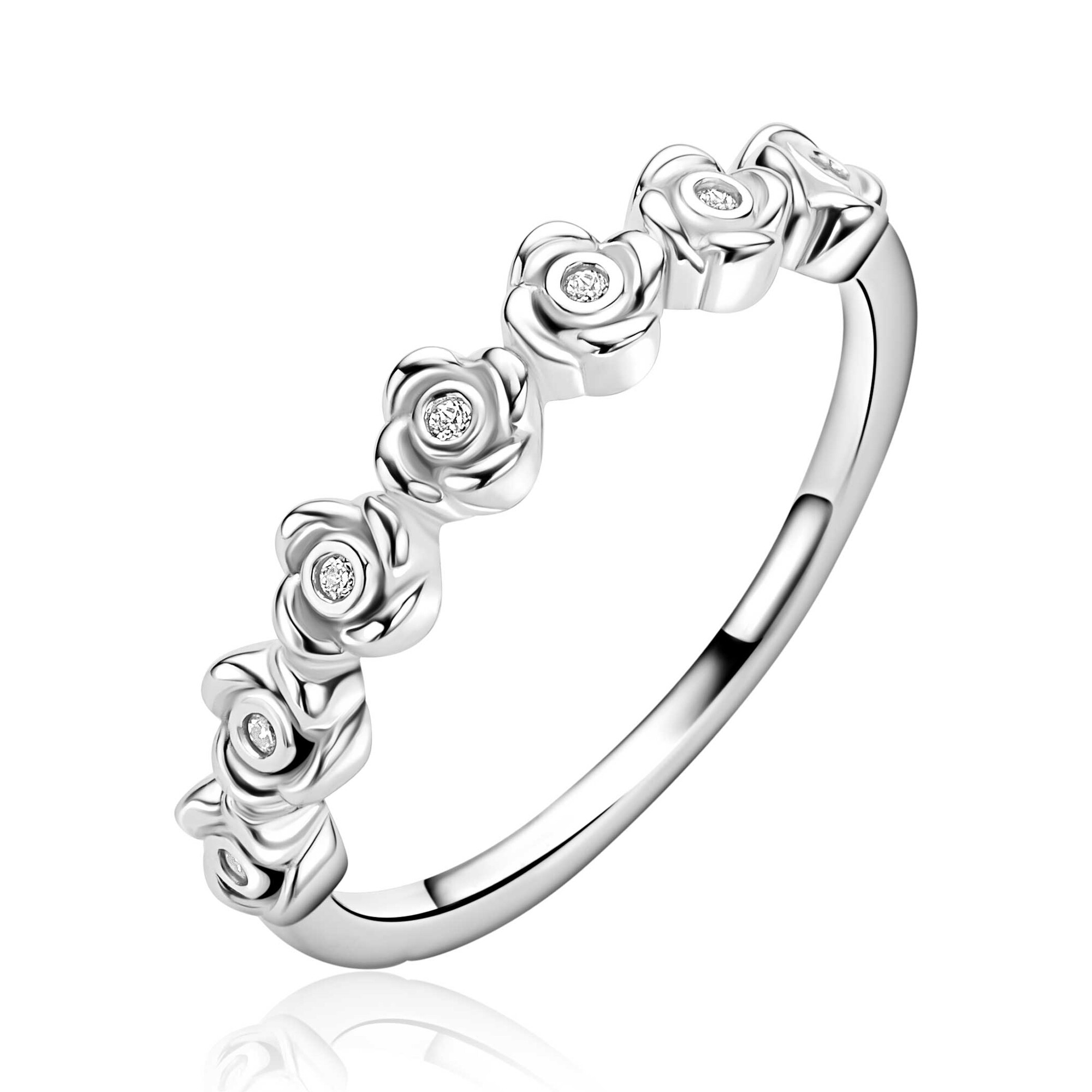 ZINZI zlv. ring met 7 roosjes en zirconia's mt.62