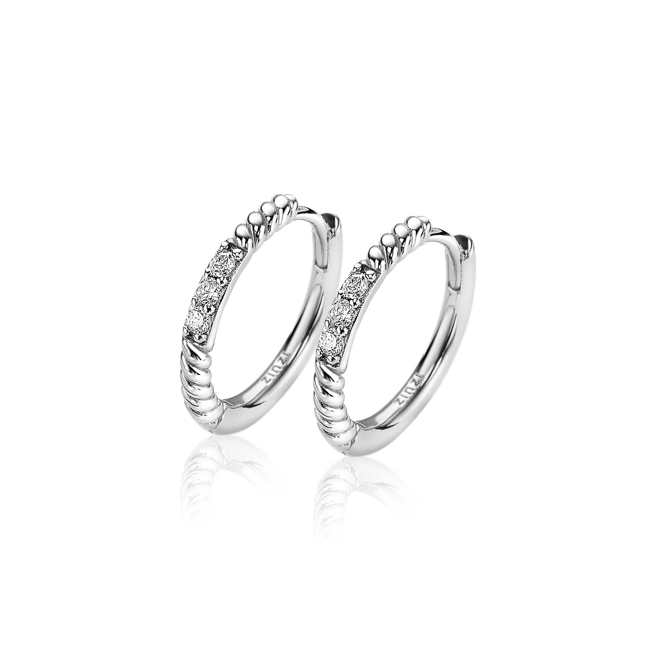 ZINZI silberne Ohrringe gedreht 16 x 2mm  weiße Zirkonias ZIO2128