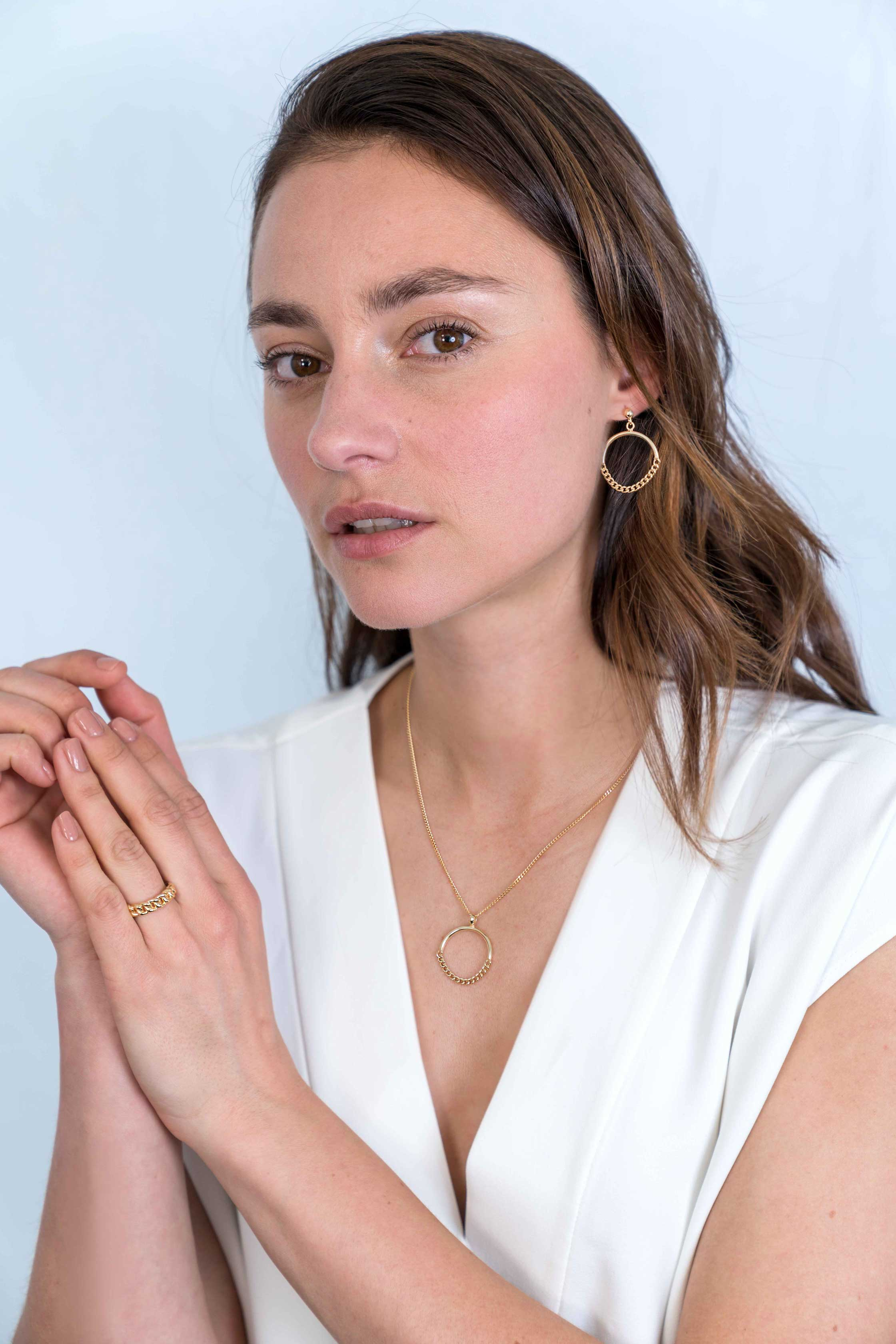 ZINZI silberne Ohrhänger 14K gelb vergoldet 24mm rund mit Gourmet Glieder ZIO2201G