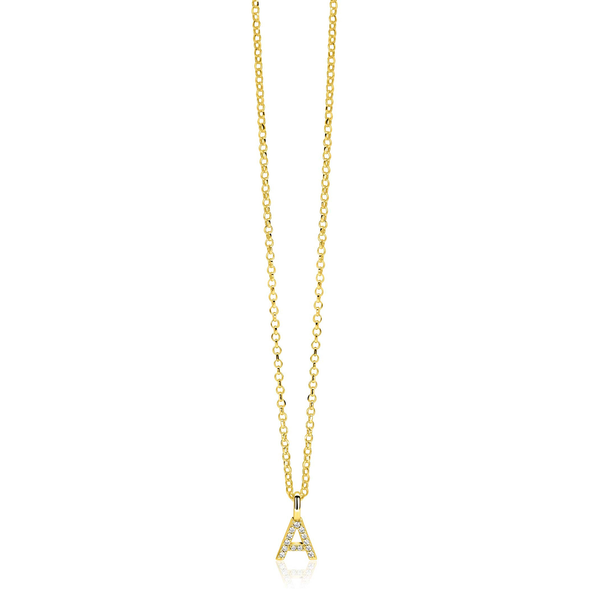 ZINZI zlv. hanger gg.verg.letter A bezet met zirconia's