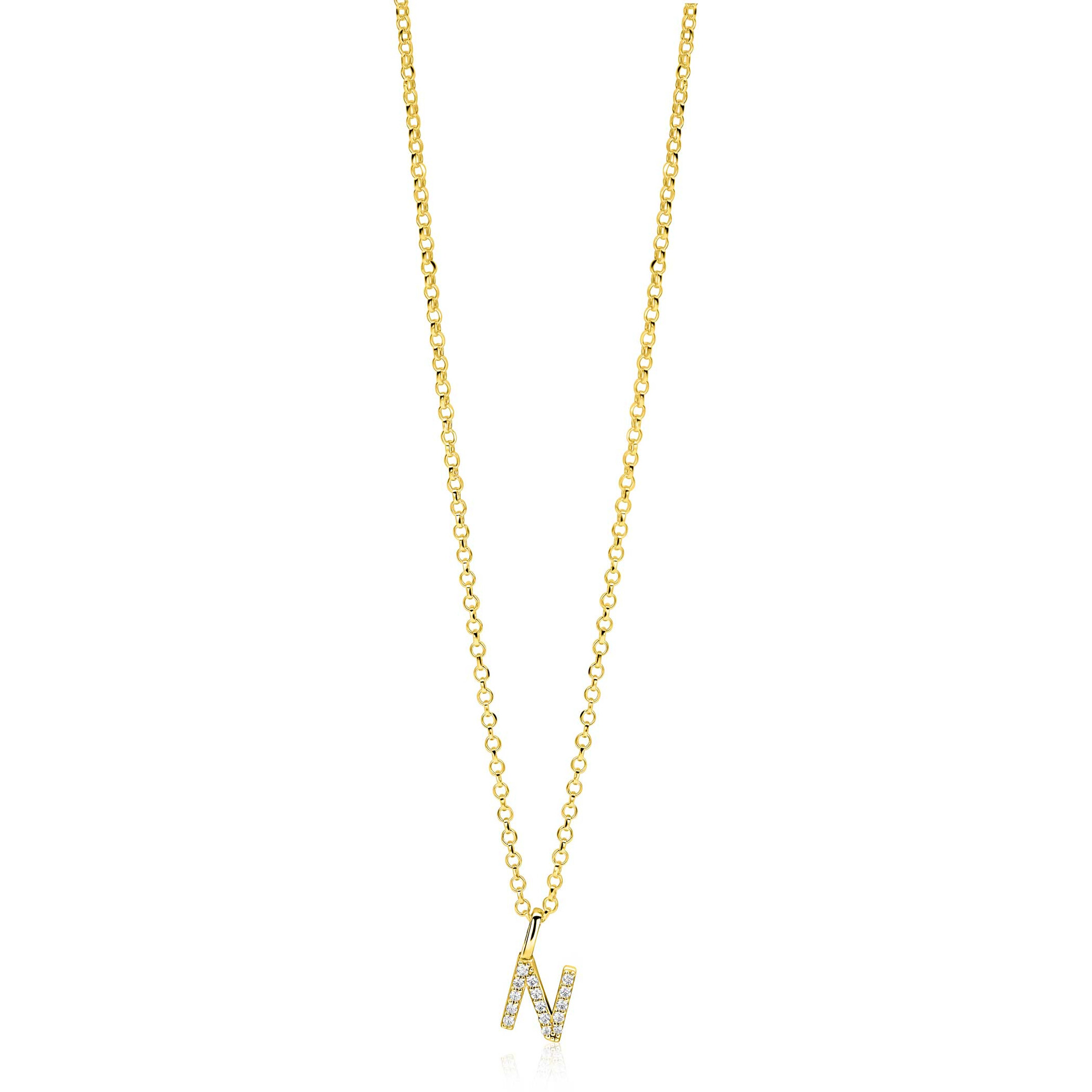 ZINZI zlv. hanger gg.verg.letter N bezet met zirconia's