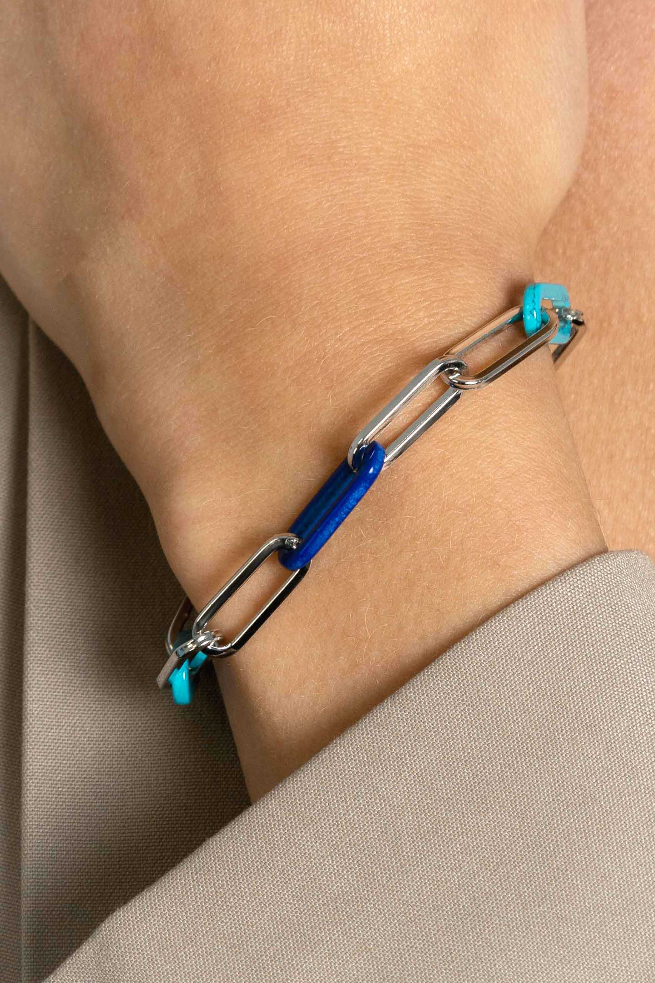 ZINZI zlv. armband paperclip/lapis/turquoise