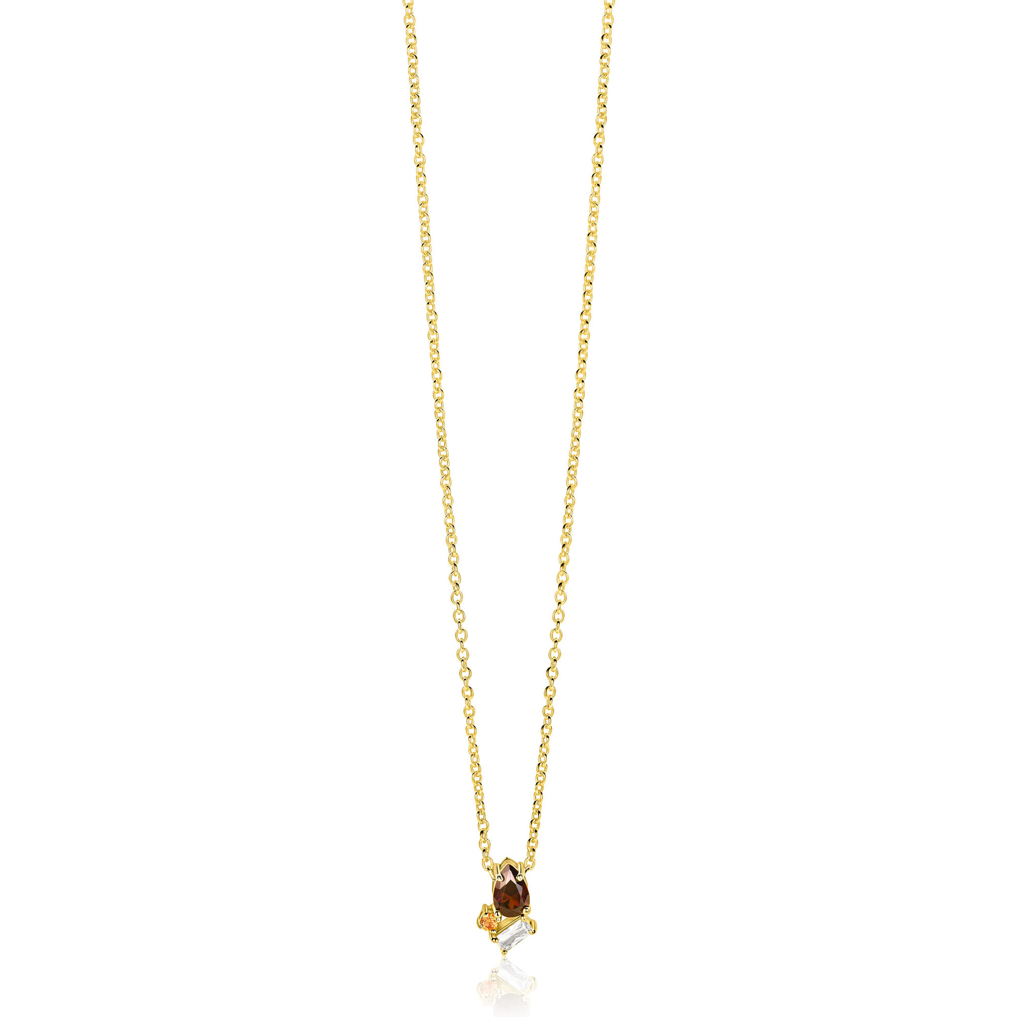 ZINZI zlv. fantasie collier gg.verg.bruine stenen