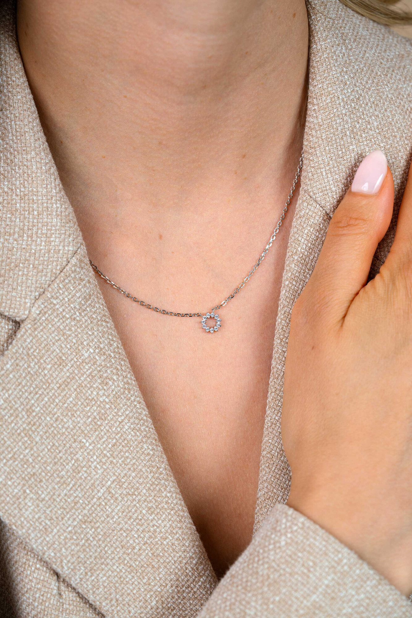 ZINZI zlv. collier open zonnetje zirconia's