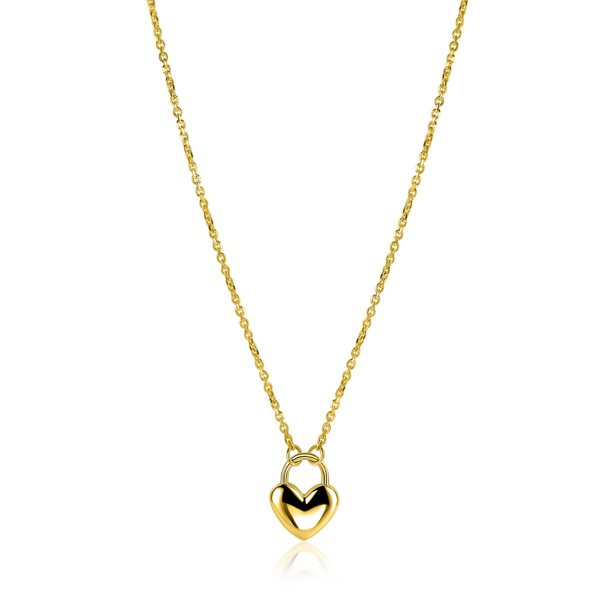 ZINZI vergoldete Silber Gliederkette mit herzförmigem Schlossanhänger, 18 mm breit, 42-45 cm ZIC2673G