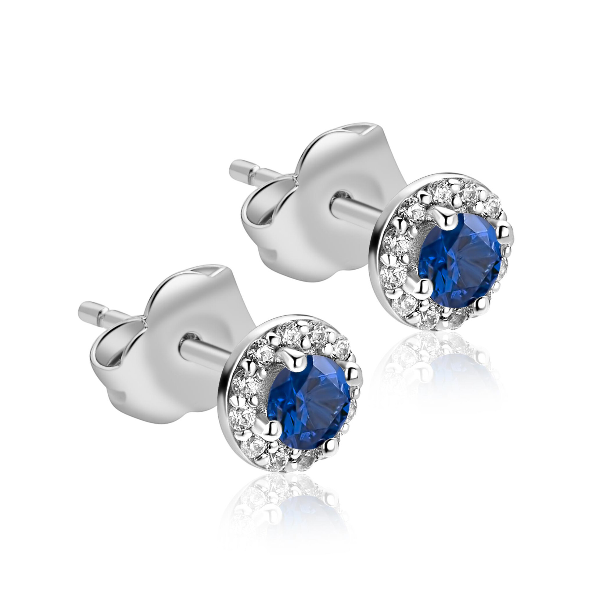 ZINZI zlv. oorknopjes entourage blauw en zirconia's