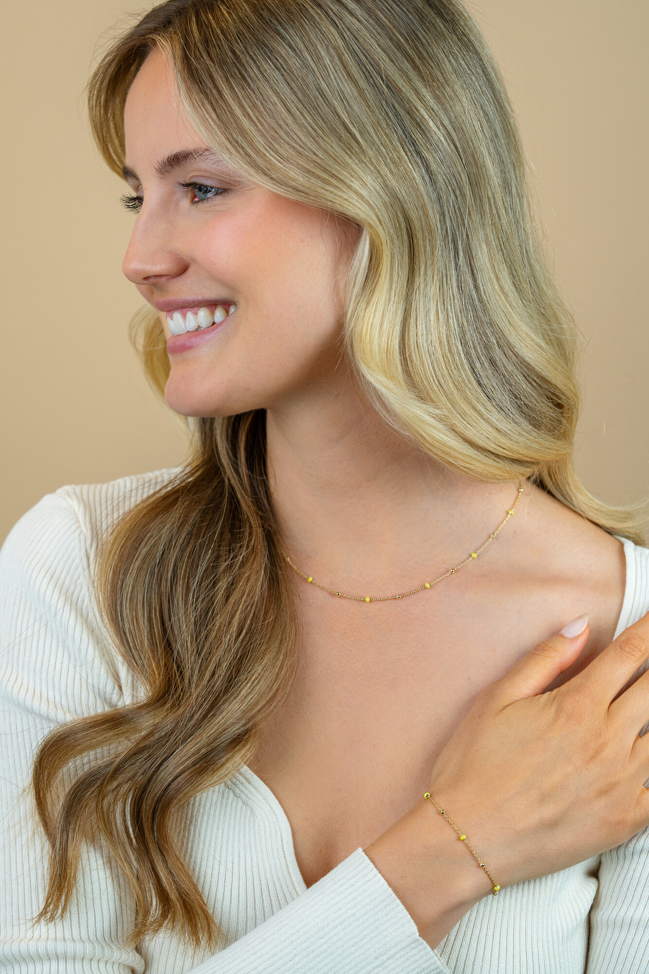 ZINZI zlv. collier gg.verguld met gele bolletjes