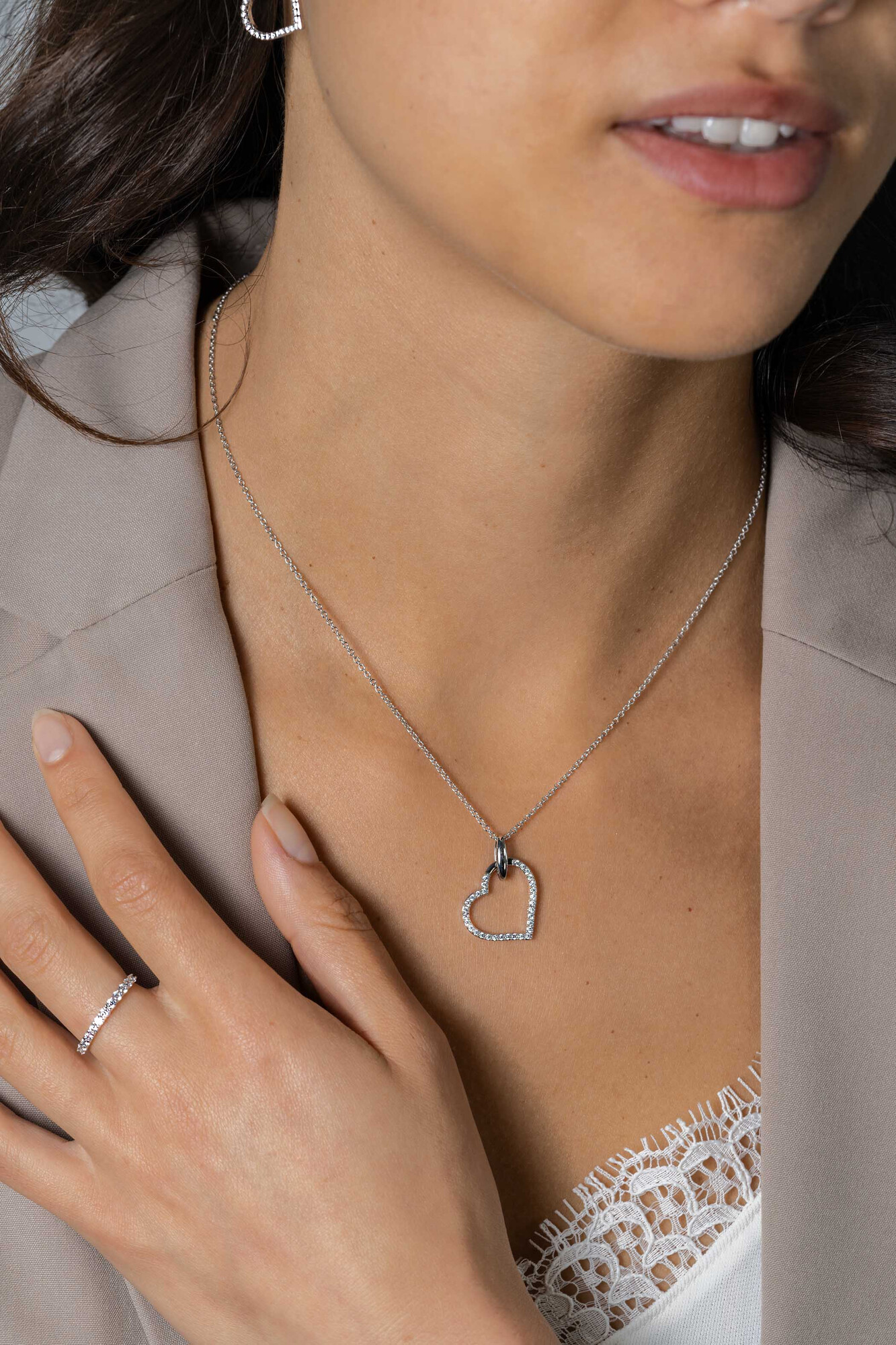 ZINZI zlv. hanger open hart met zirconia's