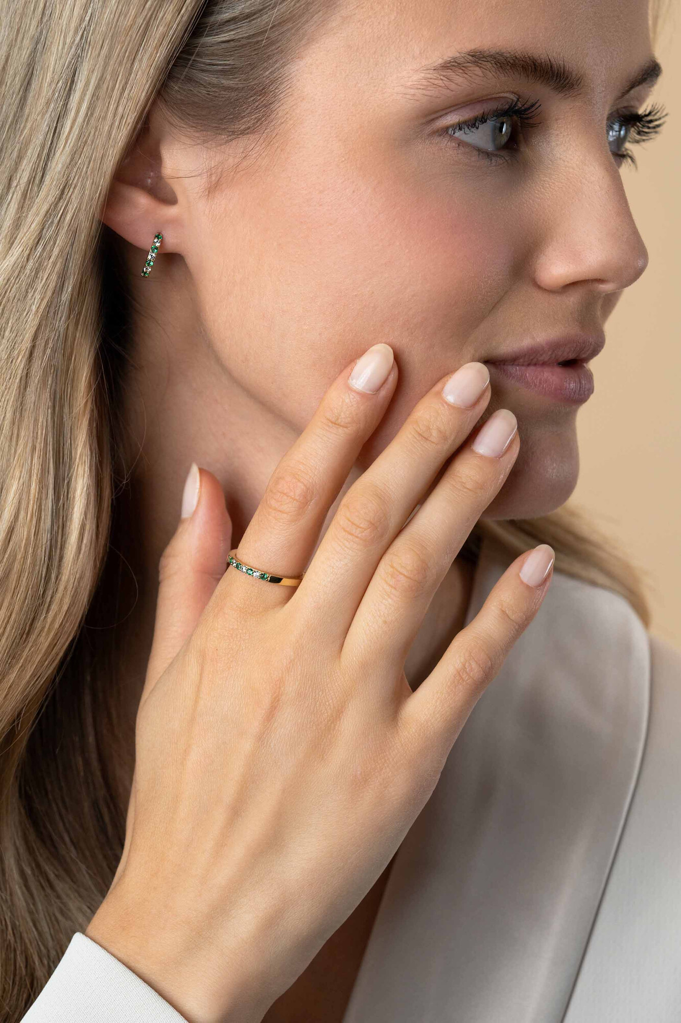 ZINZI zlv. aanschuifring gg.verg.groen/wit zirc. mt.60