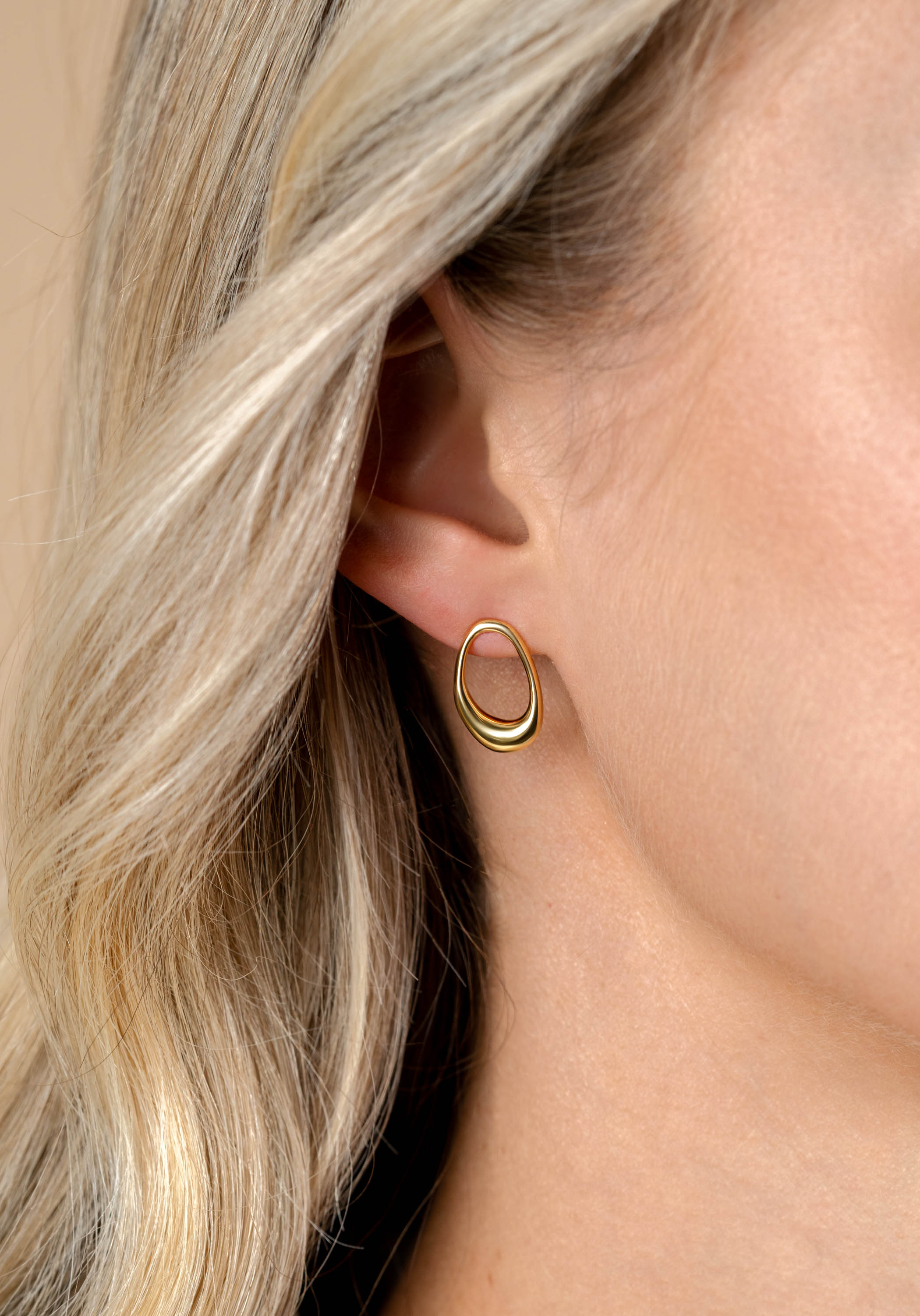 17mm ZINZI Vergoldete Silberne Ohrstecker, offen, rund, in organischer Form ZIO2670G