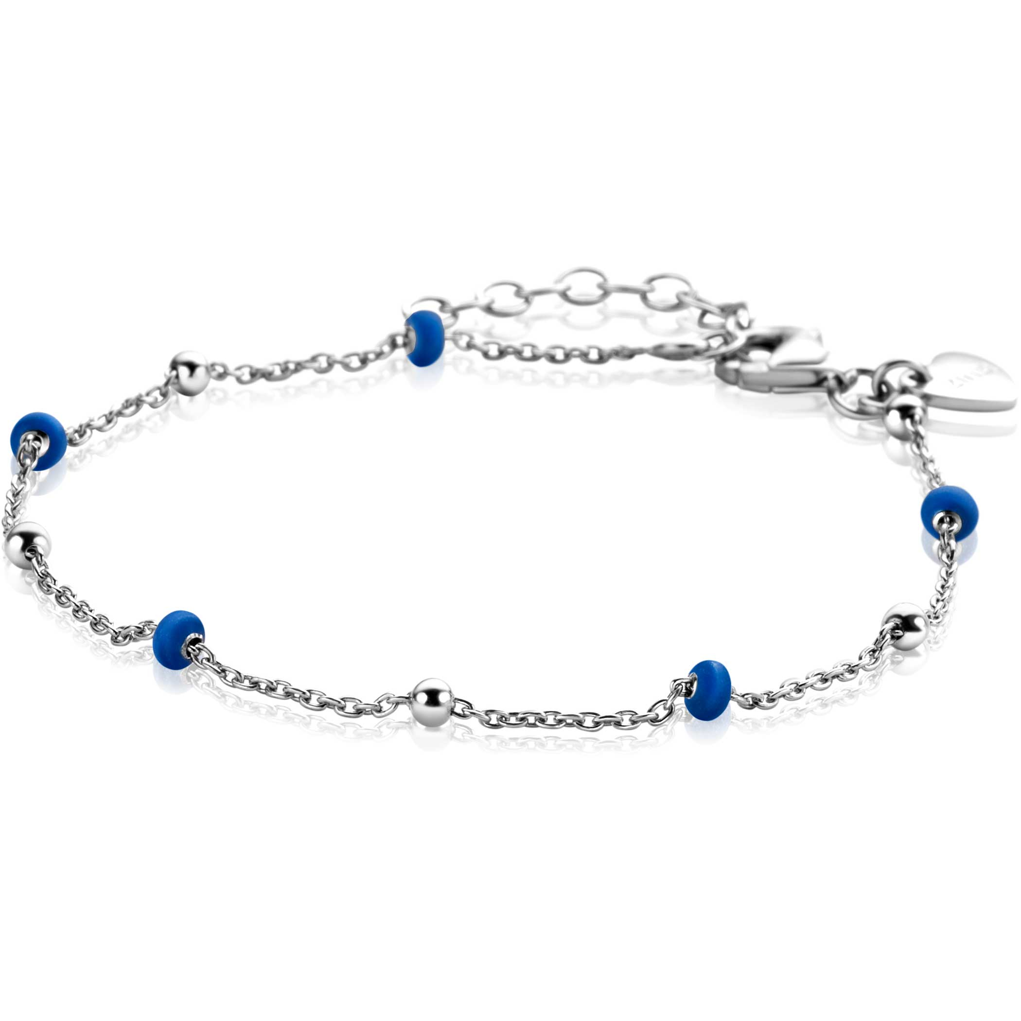 ZINZI zlv. armband met zlv.en blauwe bolletjes