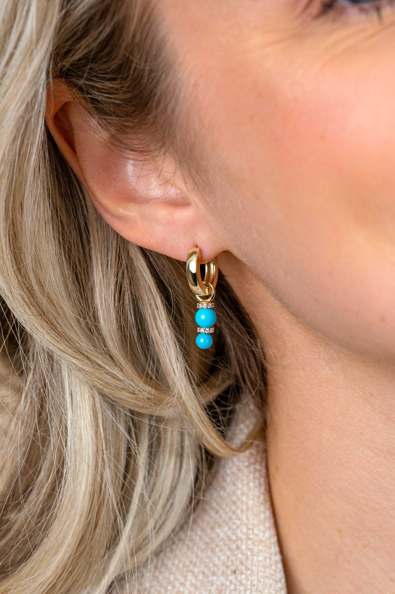 ZINZI zlv. oorbedels gg.verg. turquoise en zirconia's
