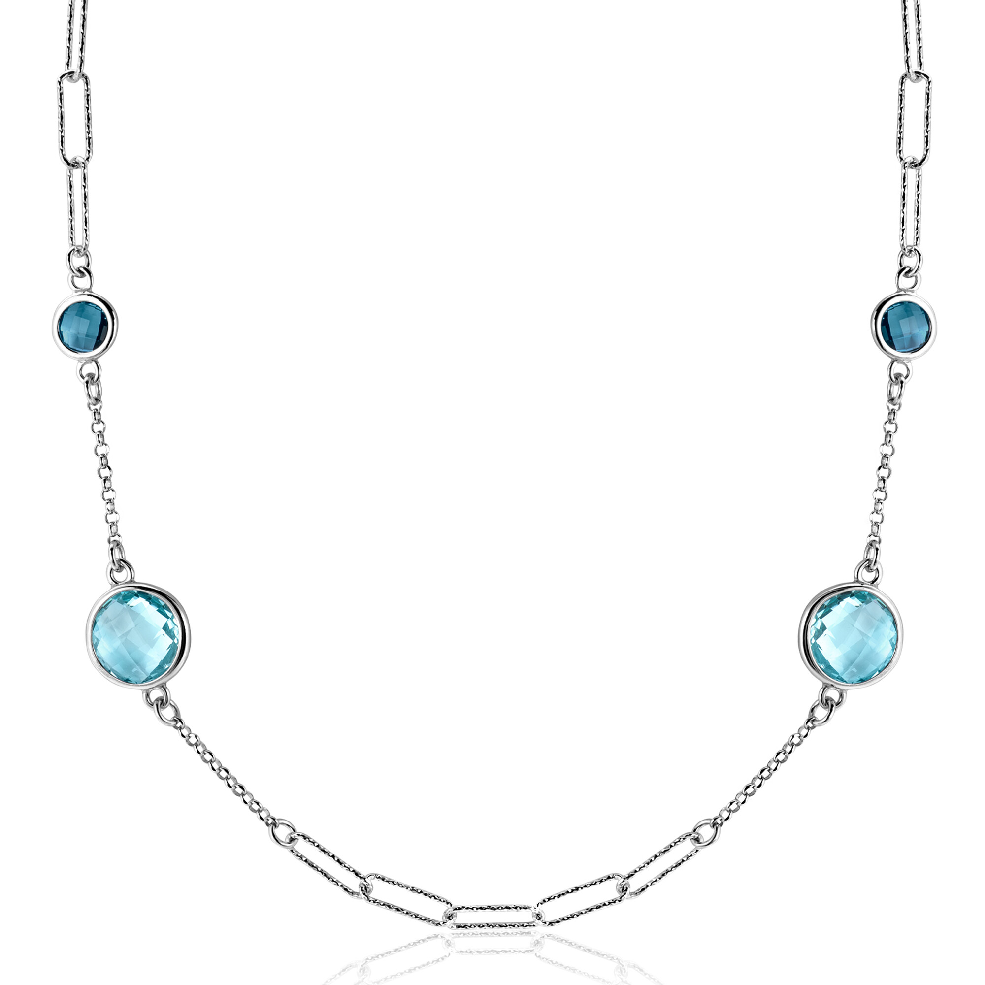 ZINZI zlv. collier fantasie met blauw tinten zirc.