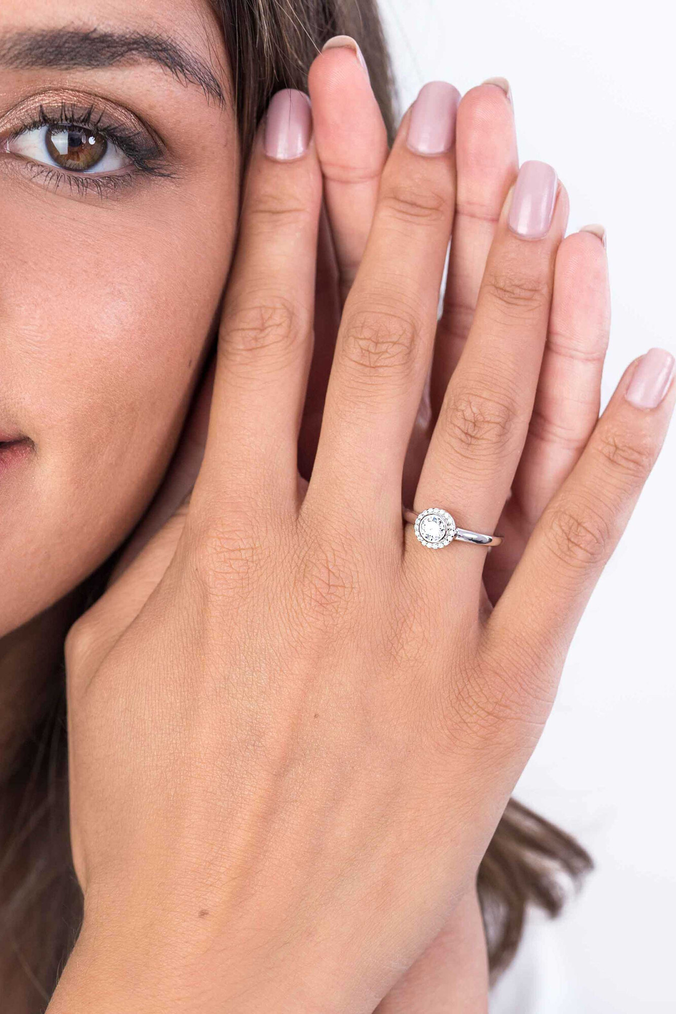 ZINZI silberner Ansteckring rund weiß ZIR1392