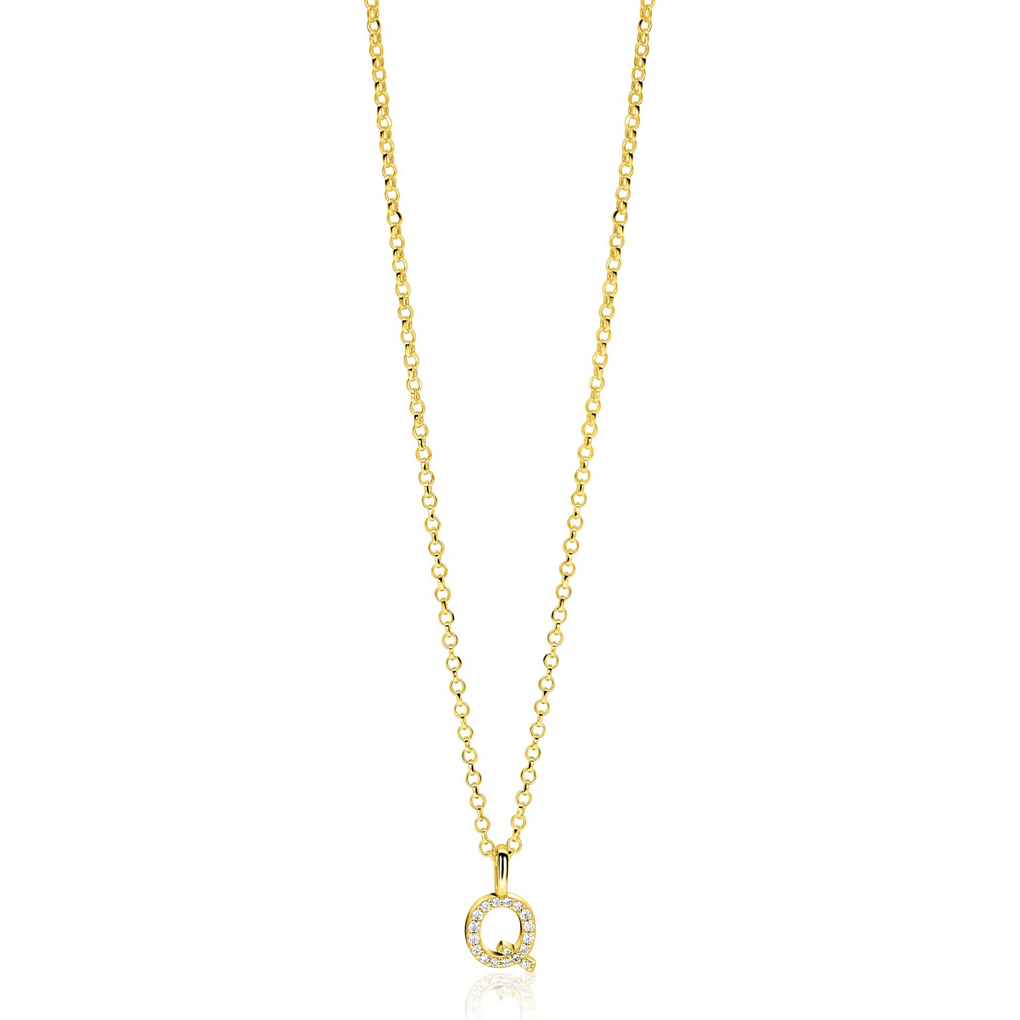 ZINZI zlv. hanger gg.verg.letter Q bezet met zirconia's