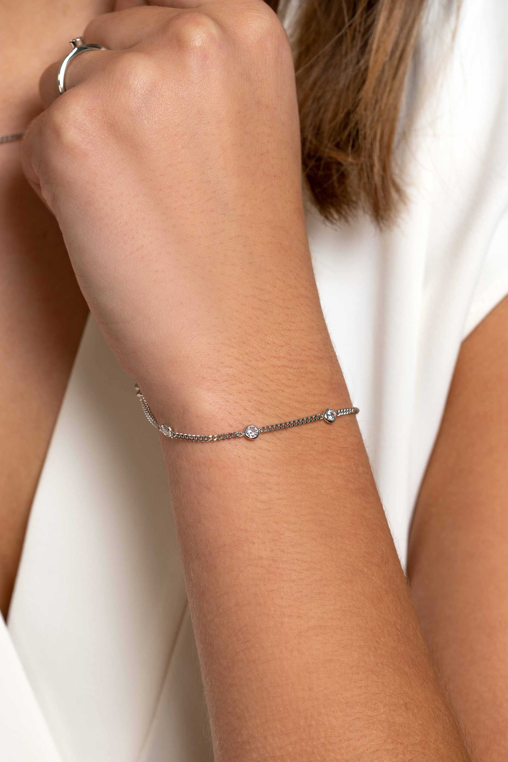 ZINZI Silberarmband Gourmet-Glieder mit weißen runden Zirkonias ZIA2263