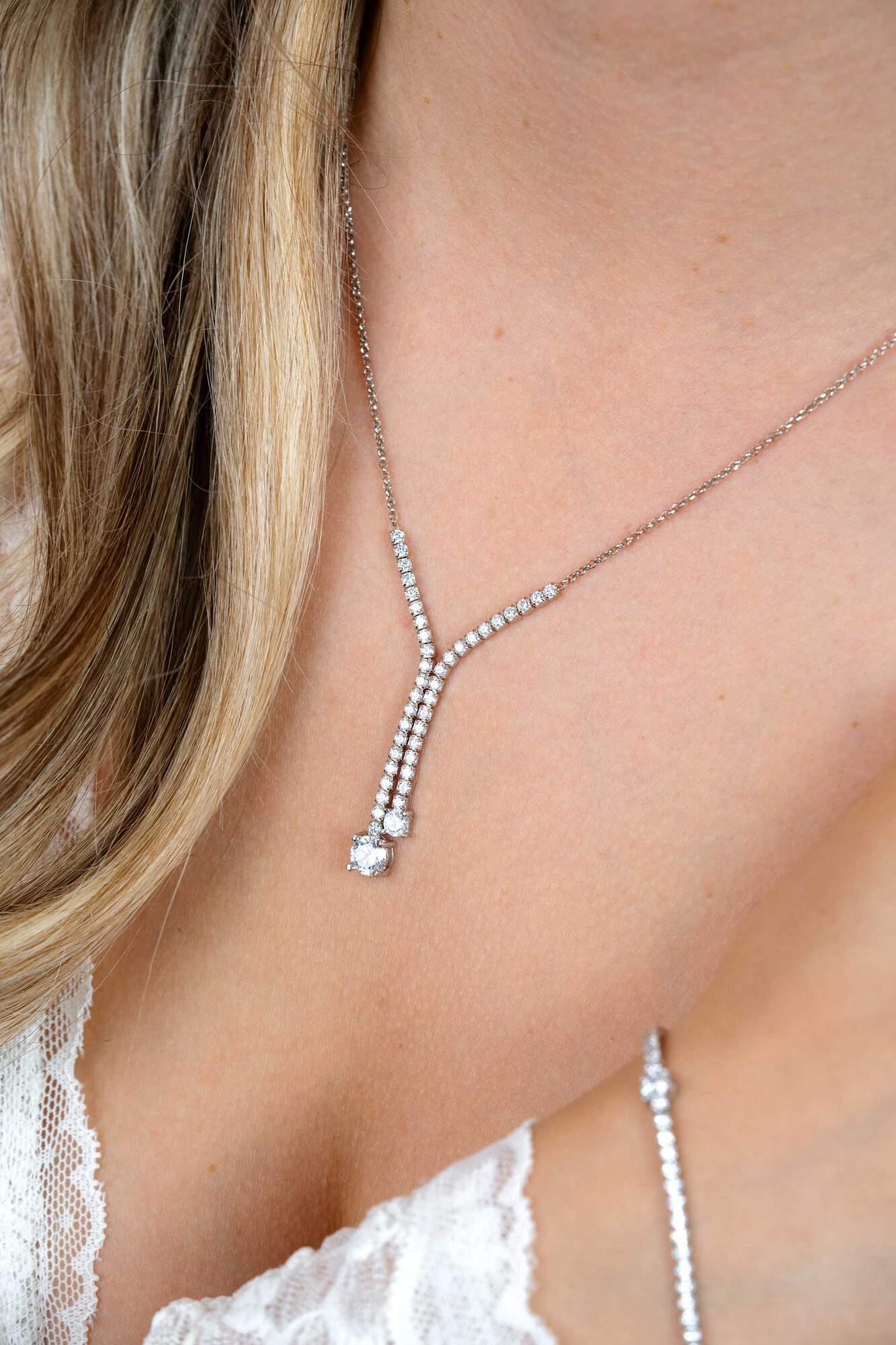 ZINZI zlv. Y-collier met zirconia's