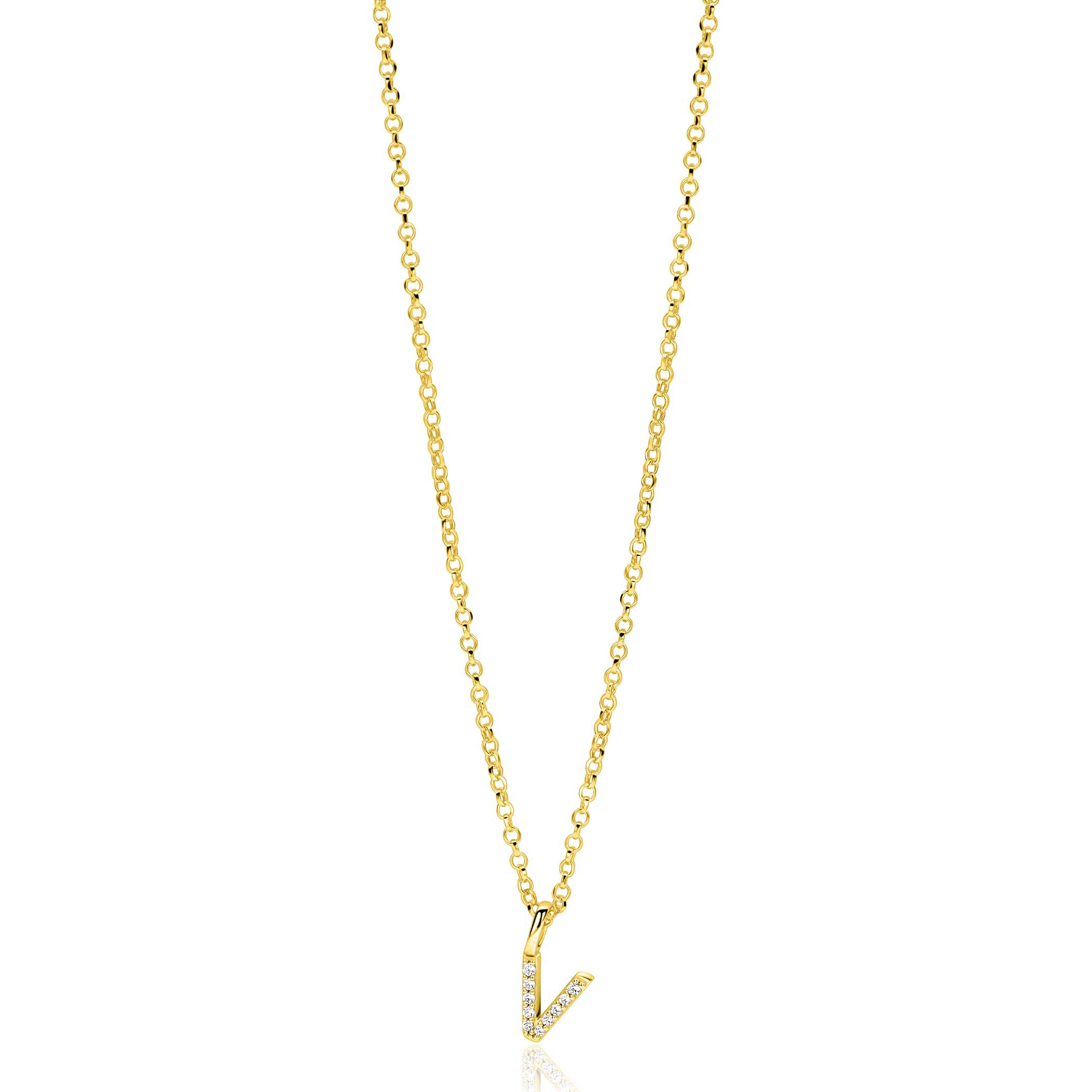 ZINZI zlv. hanger gg.verg.letter V bezet met zirconia's