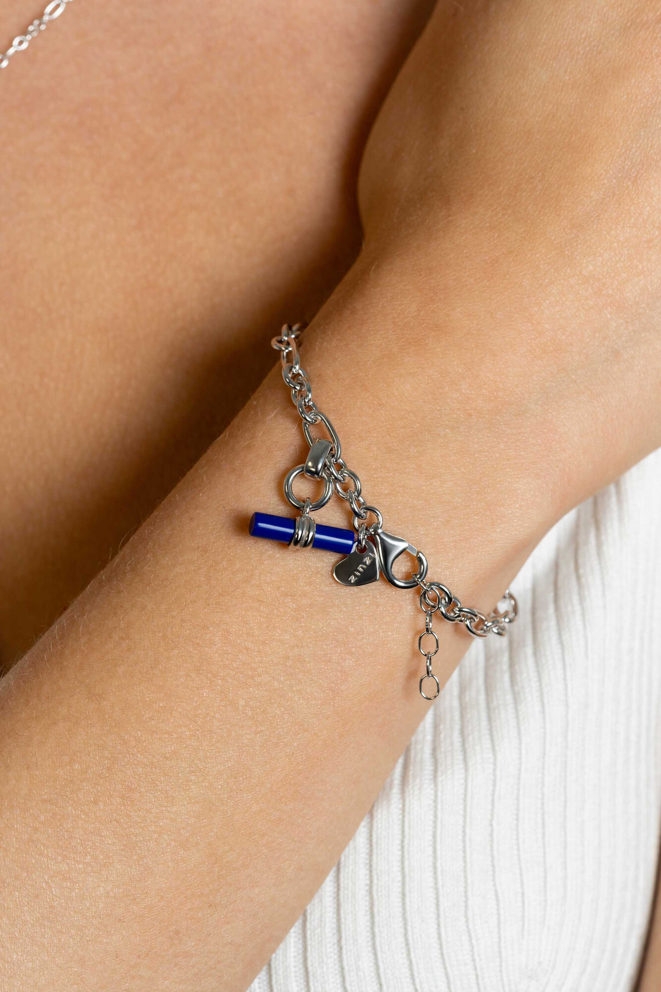 ZINZI zlv. armband met kapittelstokje lapis lazili