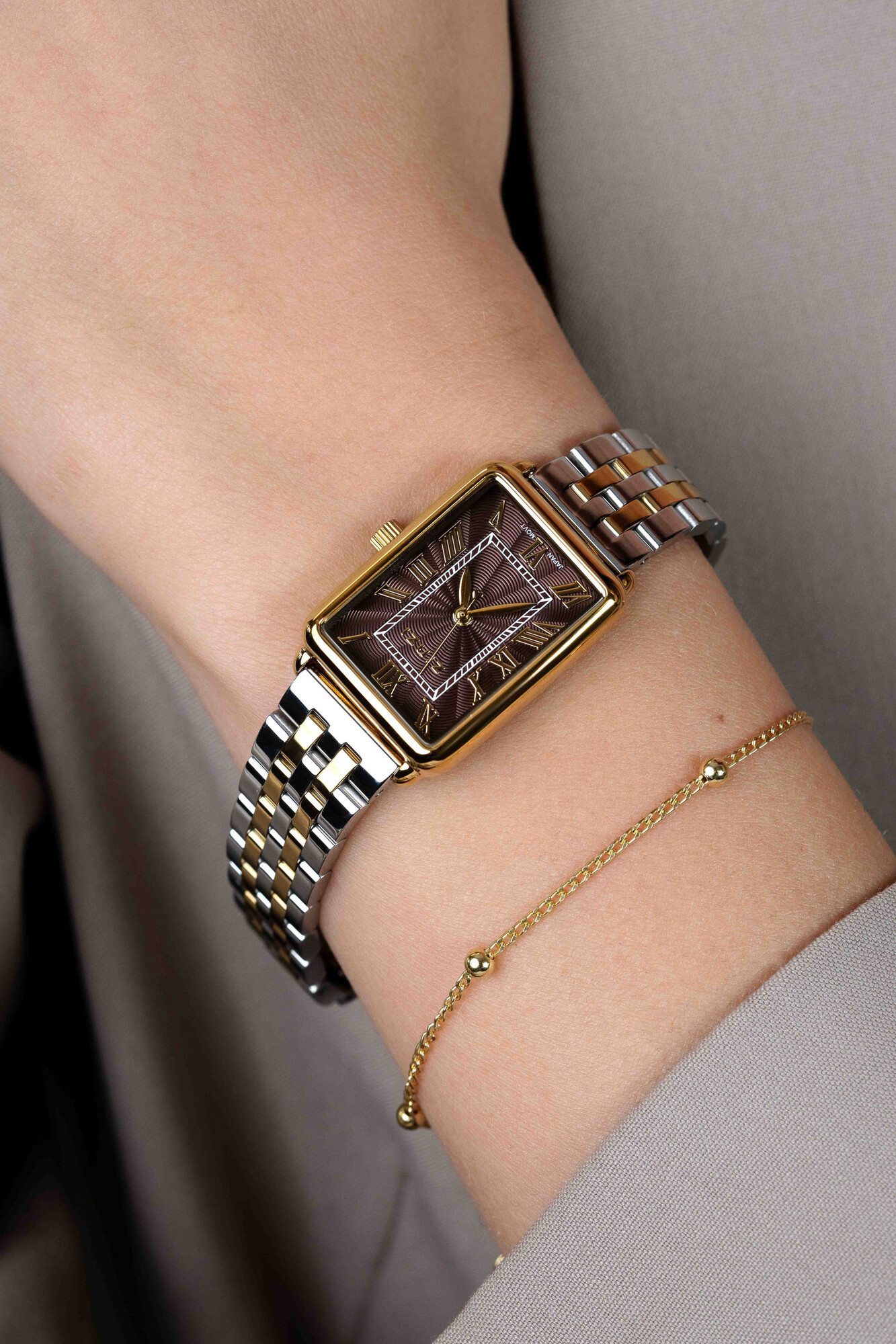 Zinzi Elegance horl.28mm bruine plaat bic.stln.band