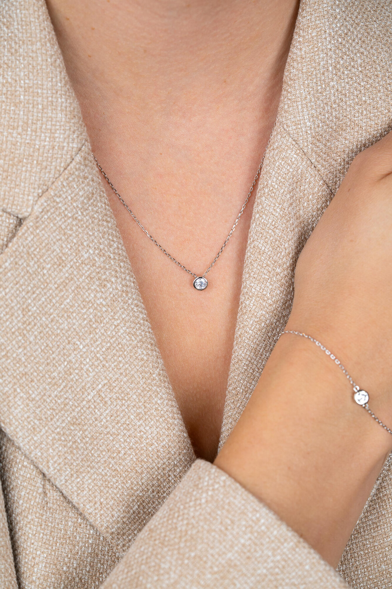 ZINZI silberne Kette mit Anhänger rund 40-43cm ZIC1393