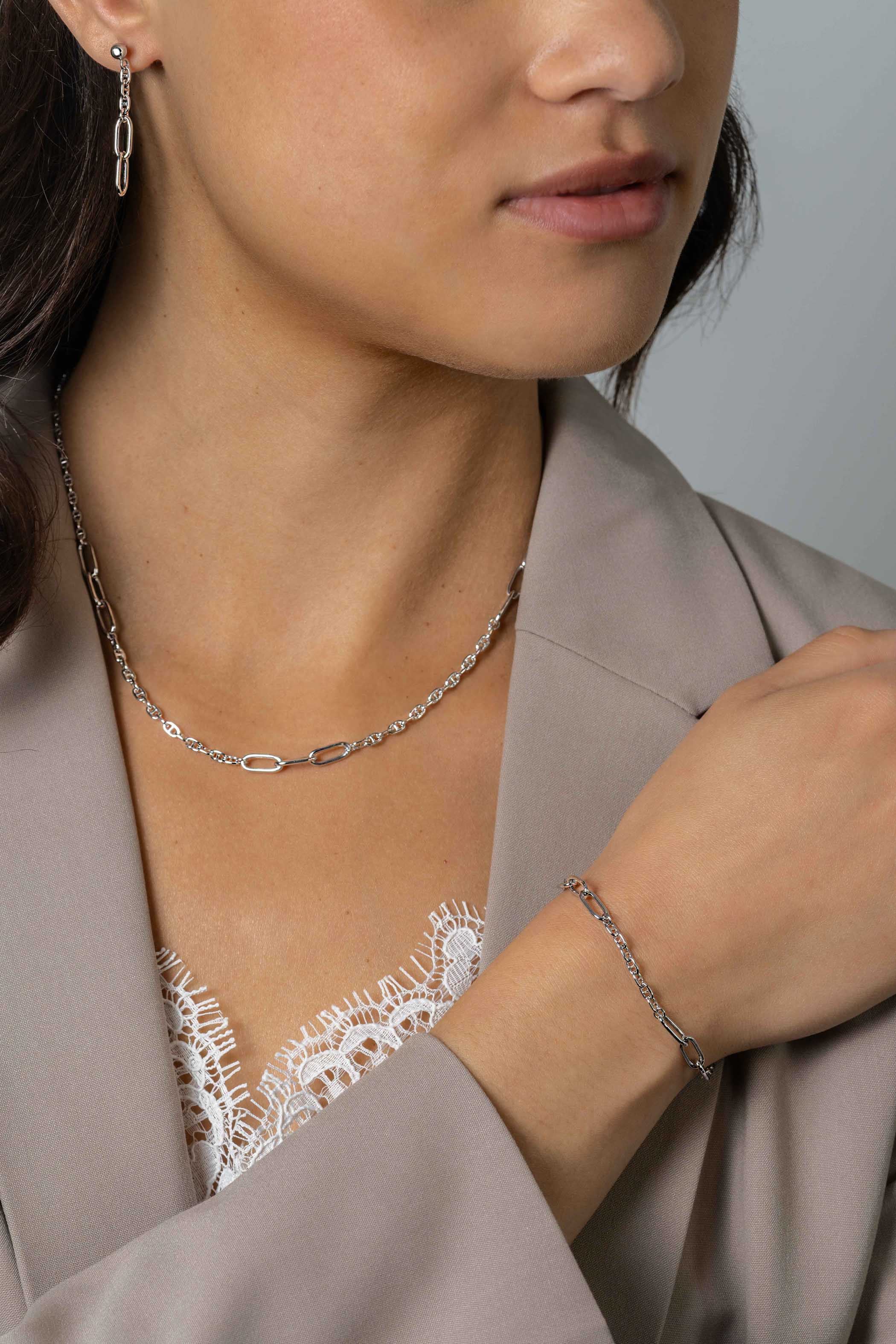 ZINZI zlv. armband fant. met paperclip ertussen