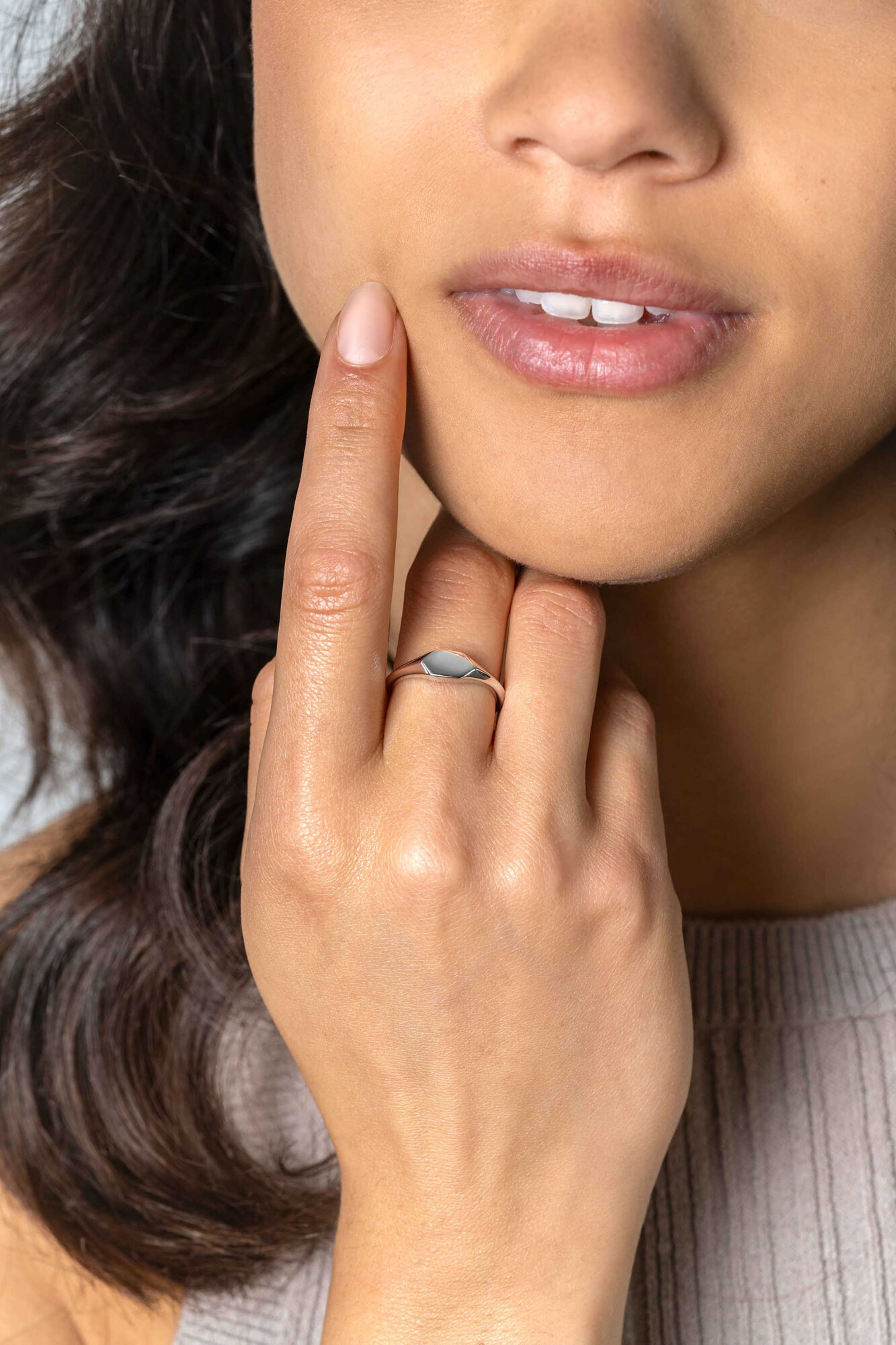 ZINZI zlv. monogramring zeshoek mt.60