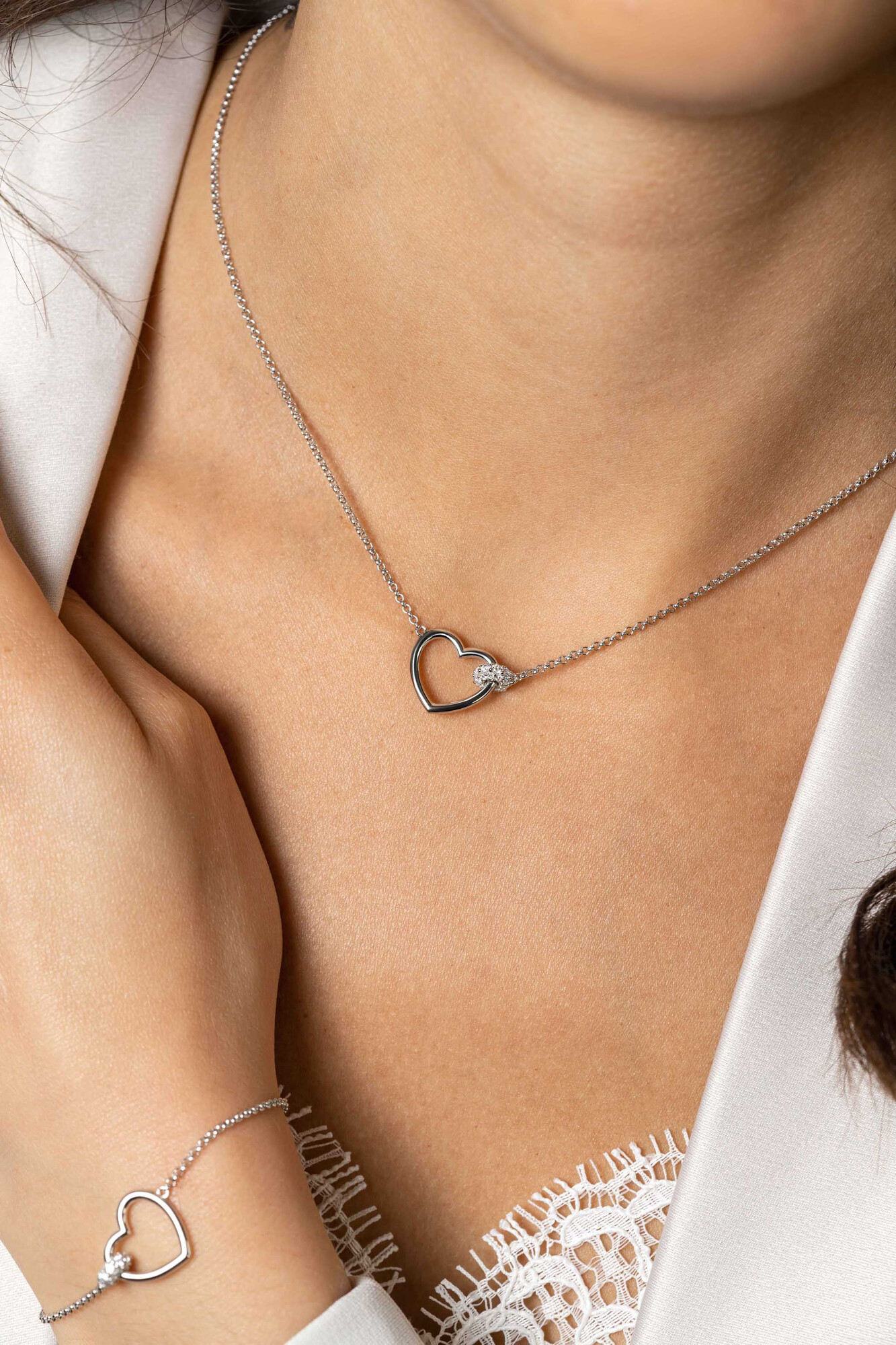 ZINZI silberne Kette Herz Kugel  weiß 45cm ZIC1755